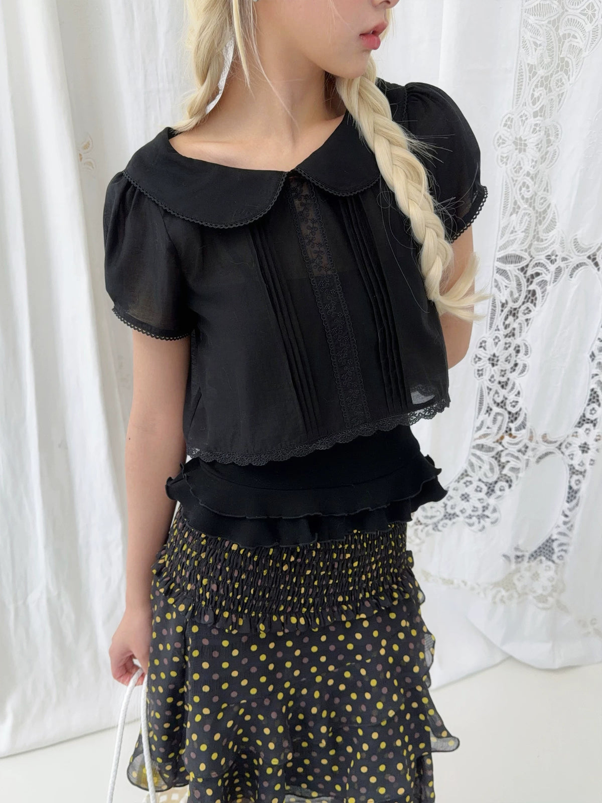 Floral Peter Pan Collar Ruffle Set
