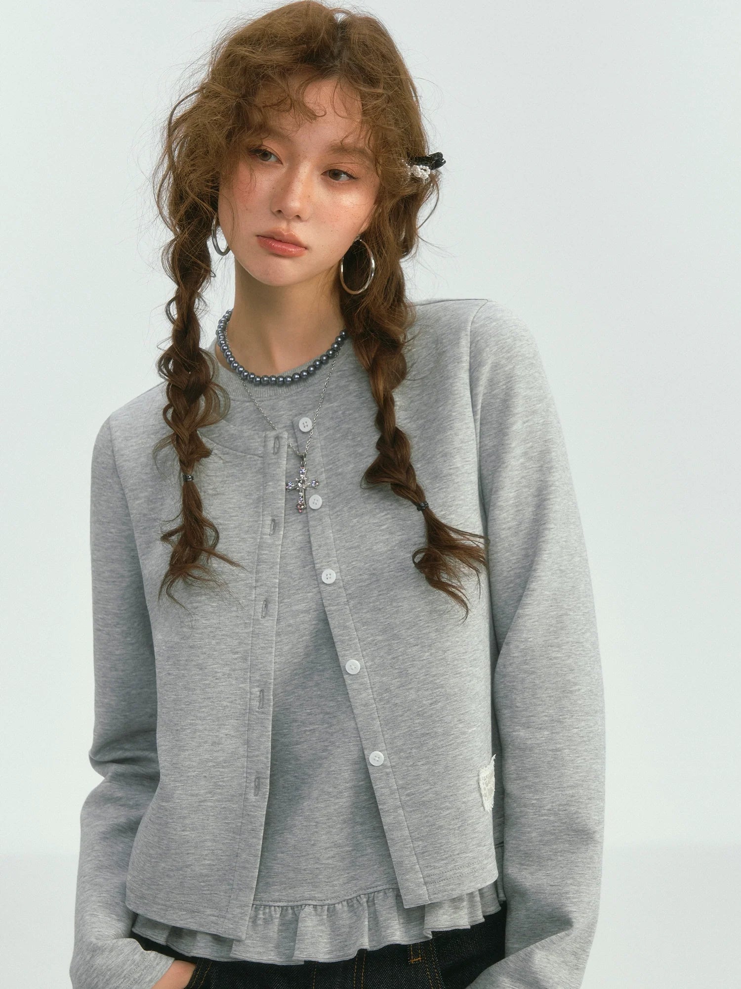 Fake Two-piece Round Neck Lace Top