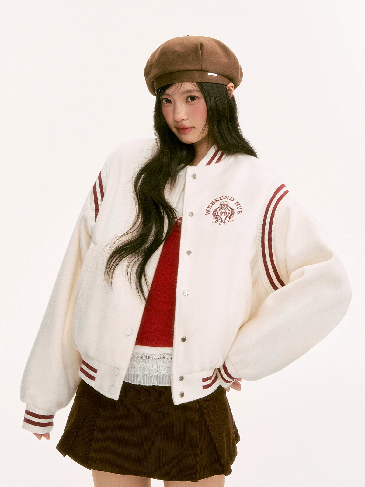 White Contrast Varsity Jacket