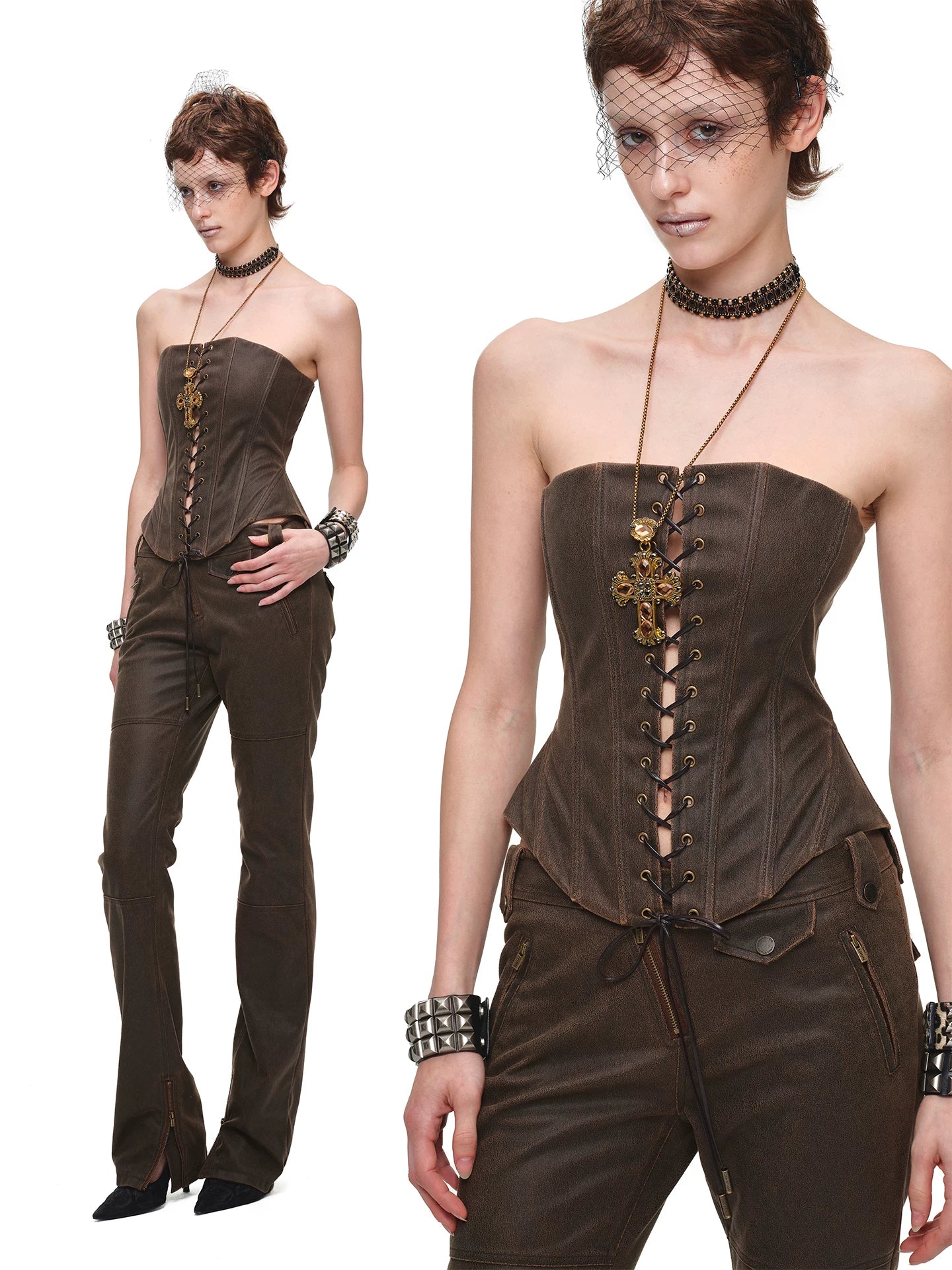 Washed Leather Corset Top