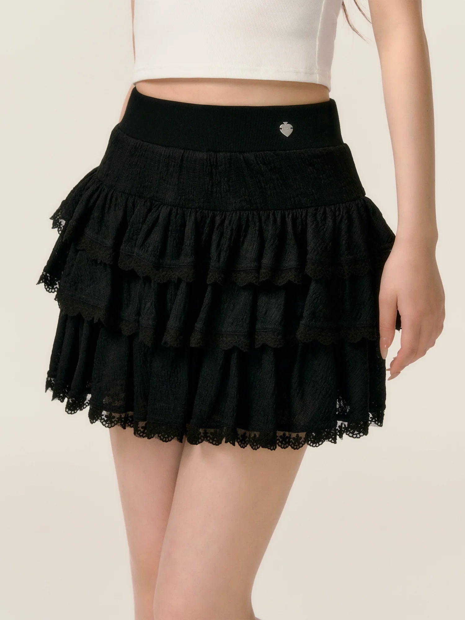 Lace Trim A-line Tulle Skirt