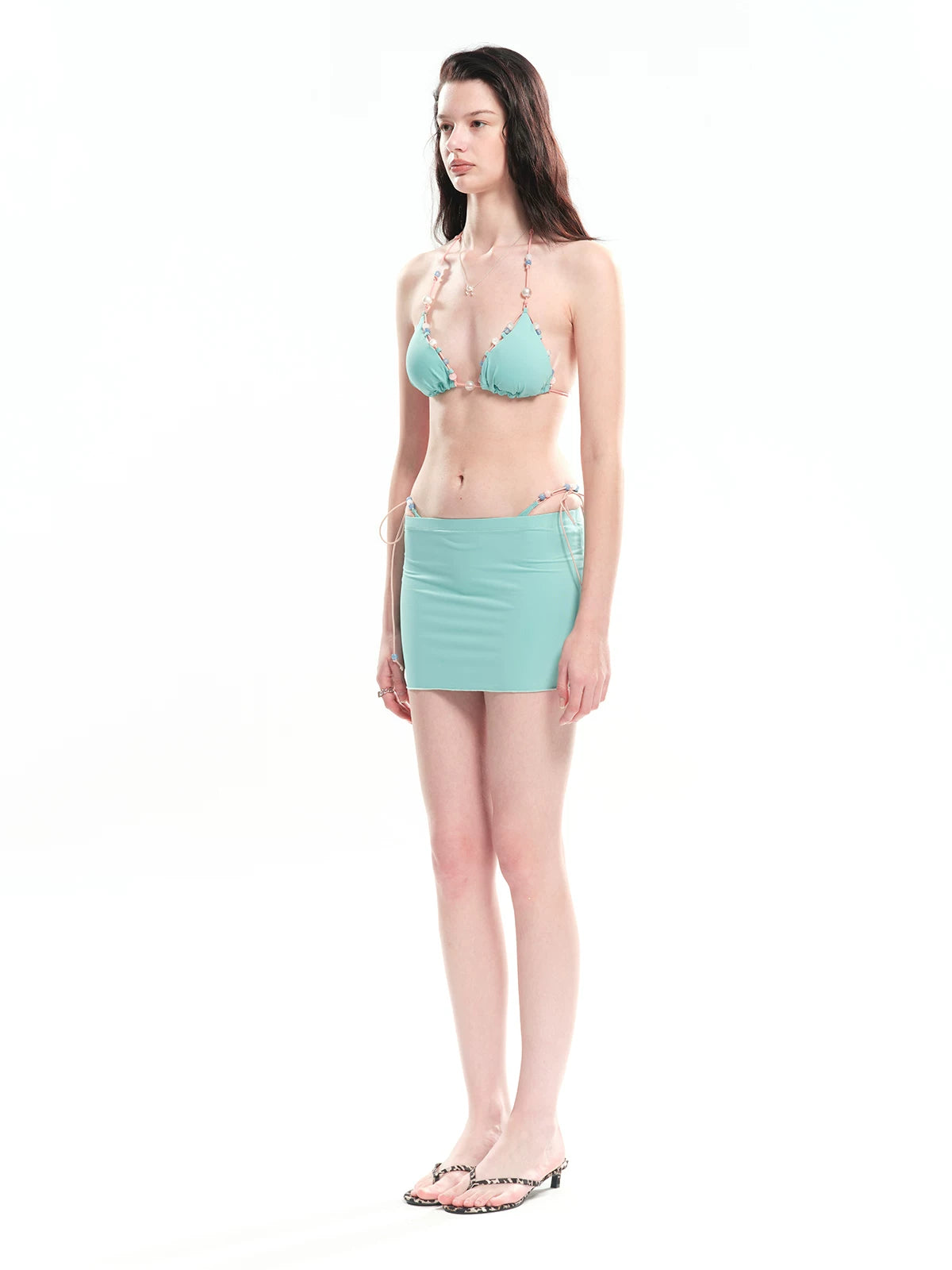 Beaded Blue Bikini Three-Piece Set