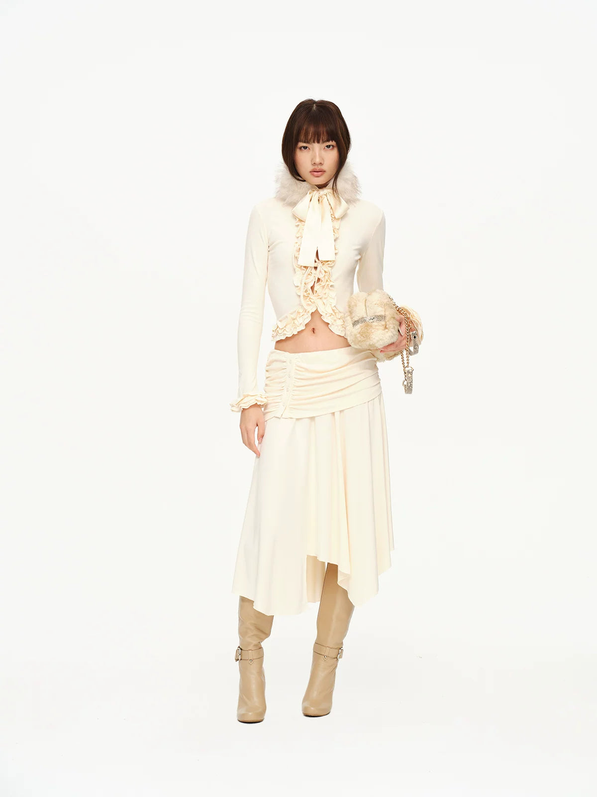 Ruched Ruffle Cardigan & Skirt Set