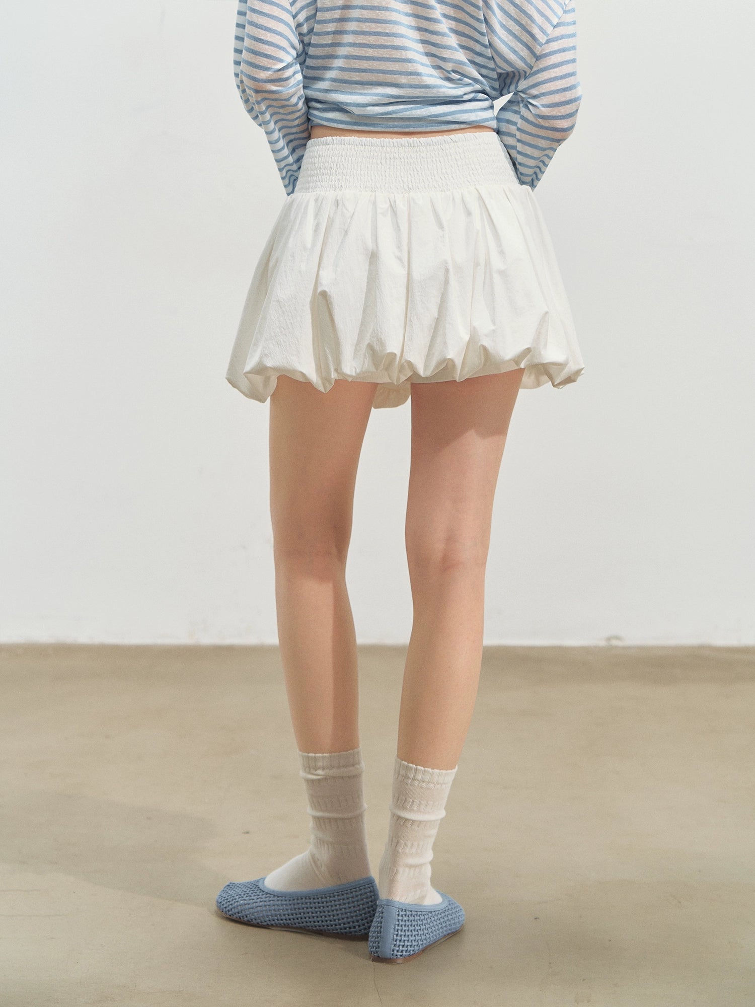White Ballet-style Puff Midi Skirt
