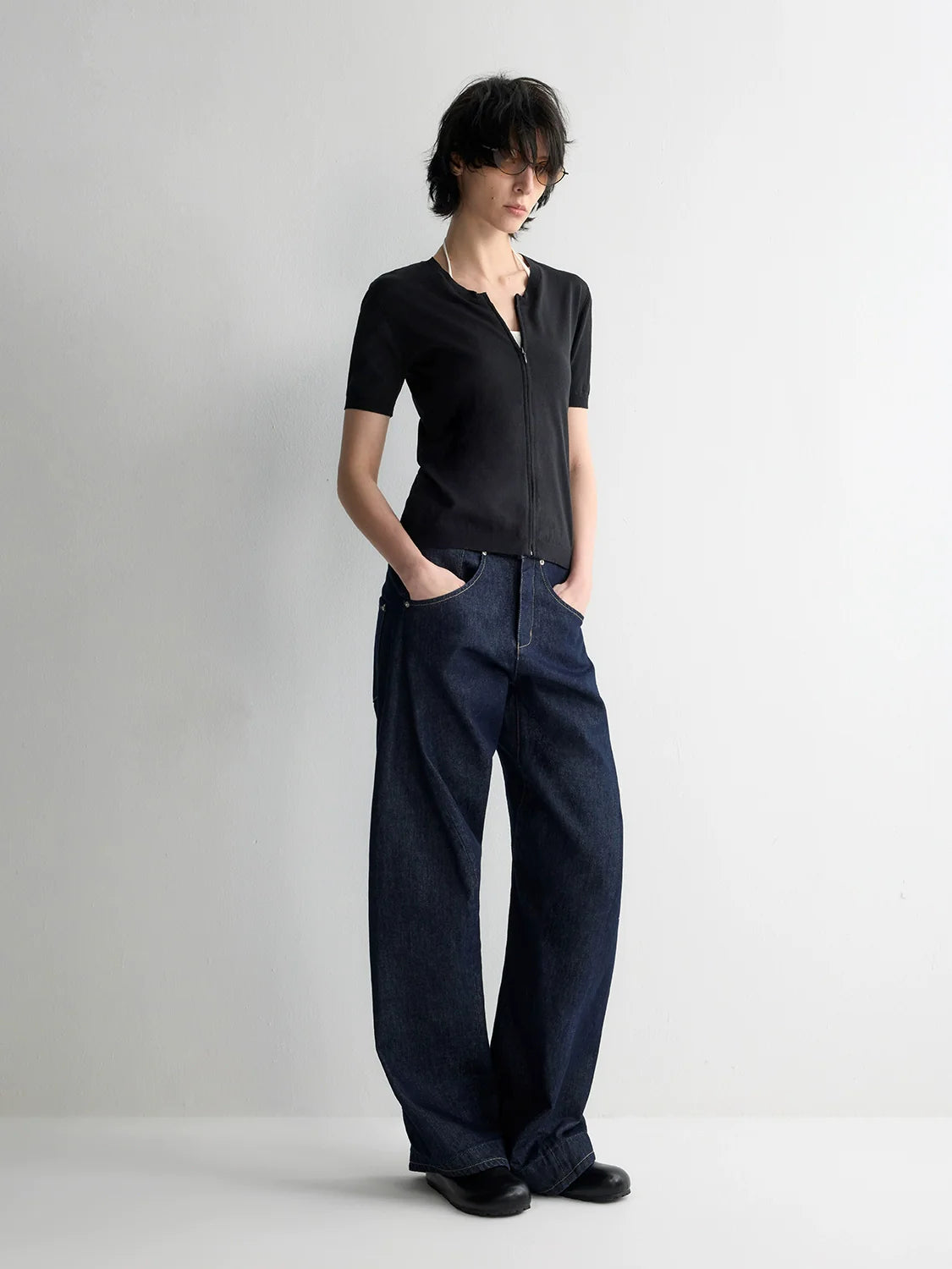 Invisible Zipper V-neck Cardigan T-shirt