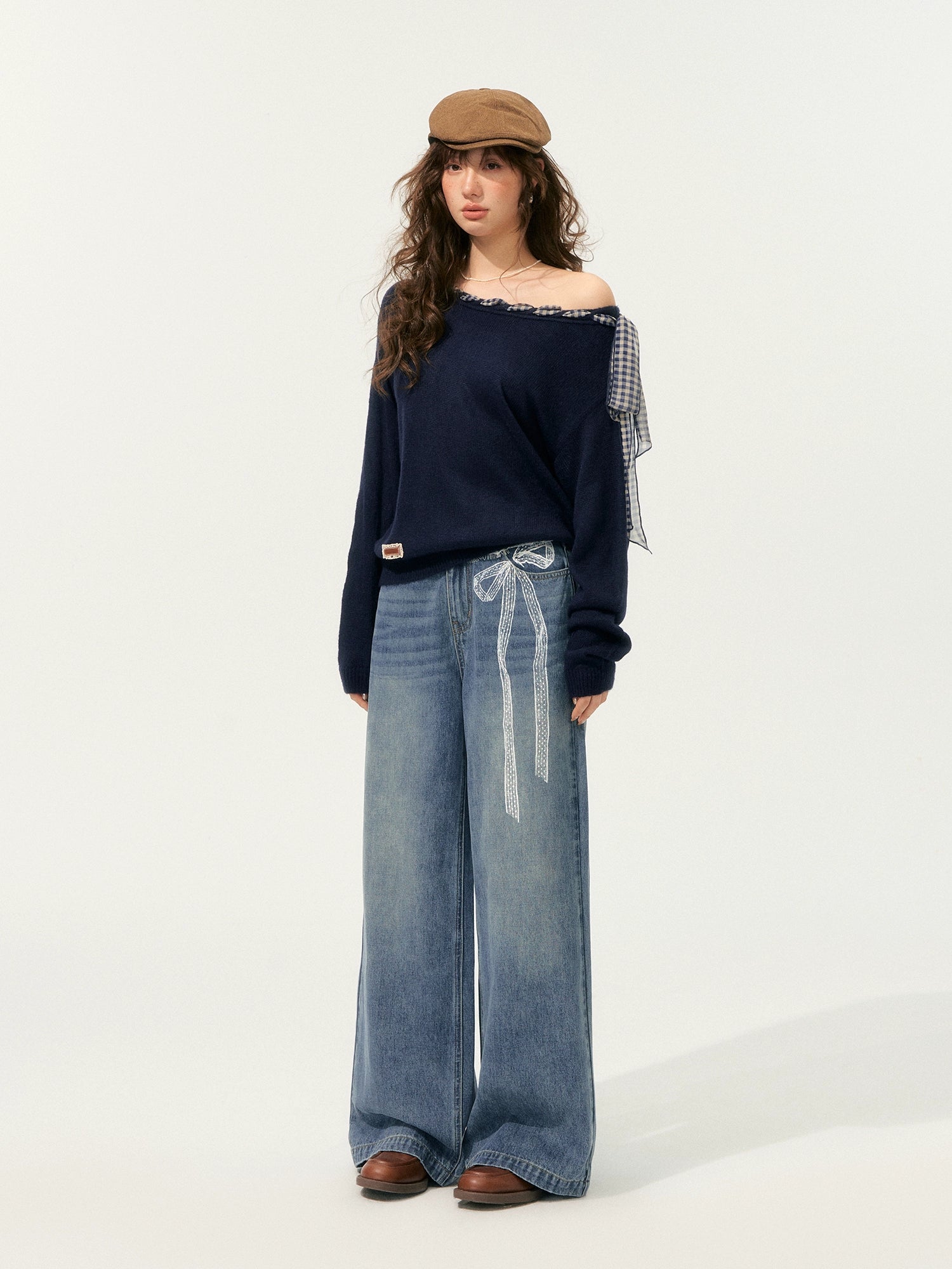 Lace Printed Wide-Leg Jeans