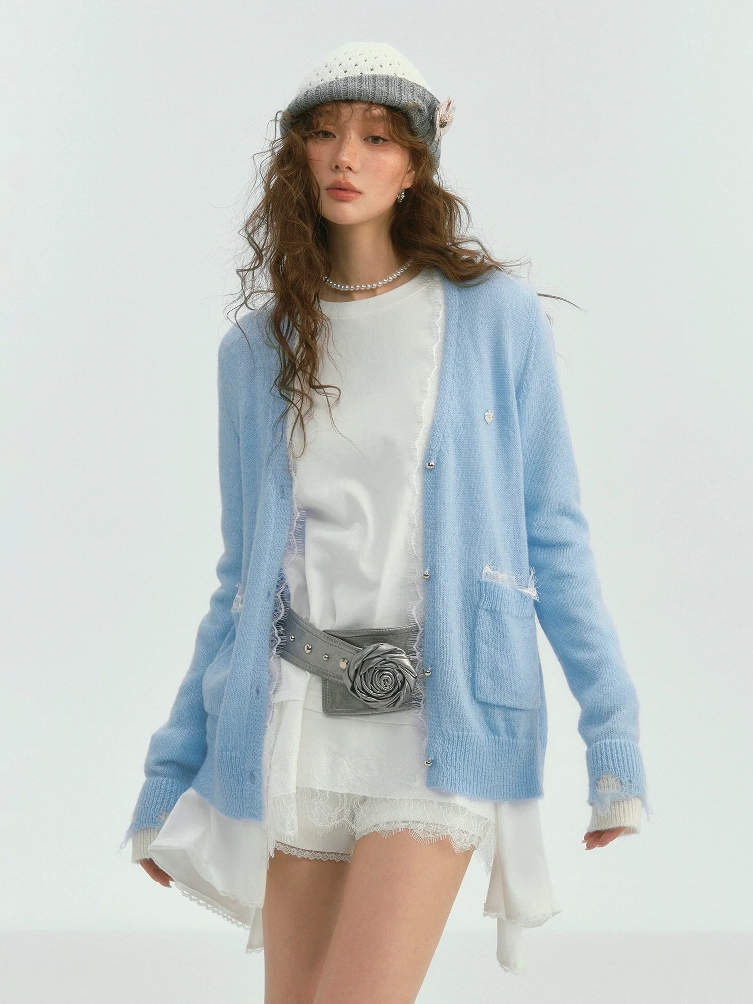 Color-Blocked Lace Trim Cardigan