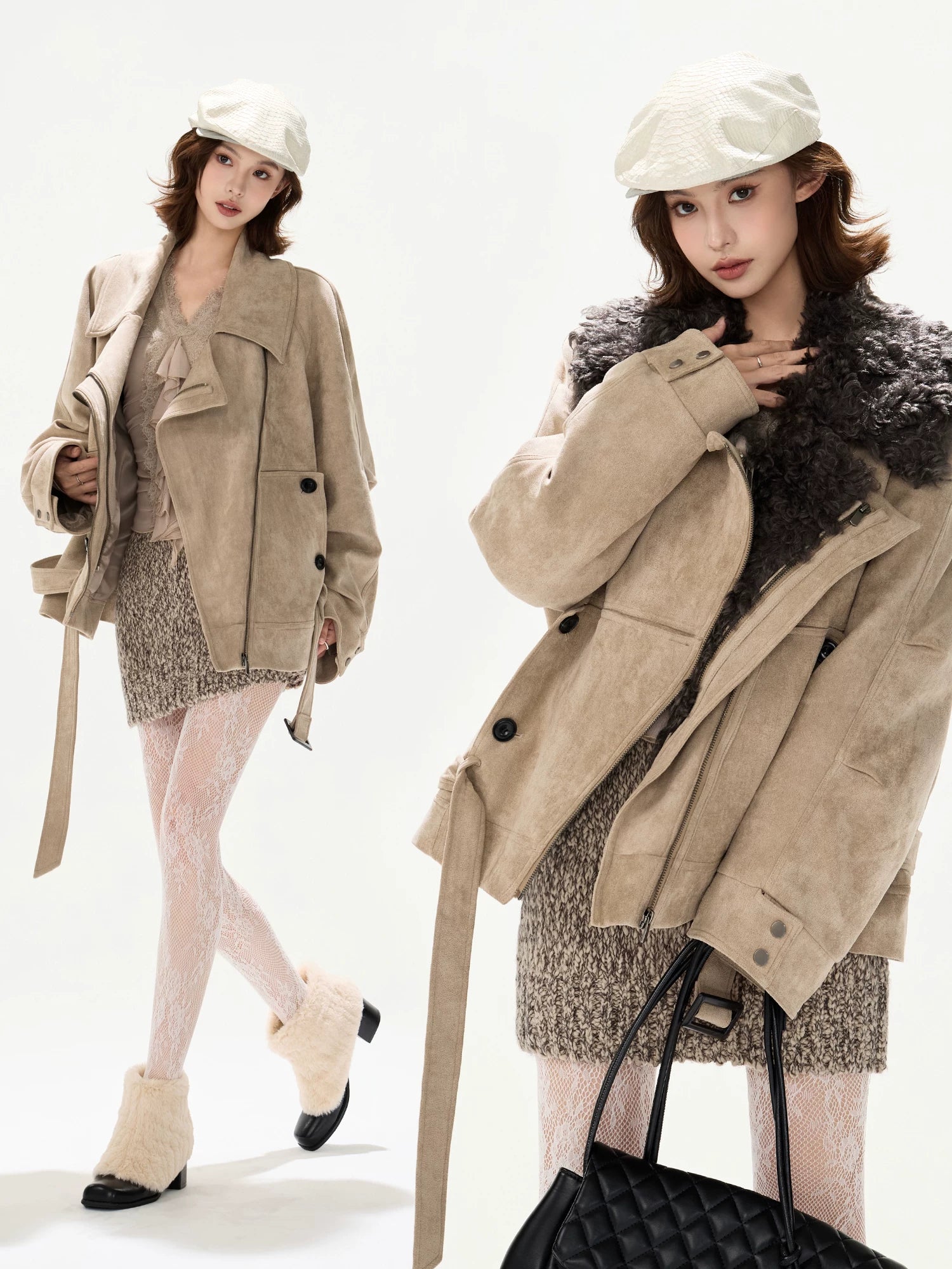 Suede Faux Fur Parka