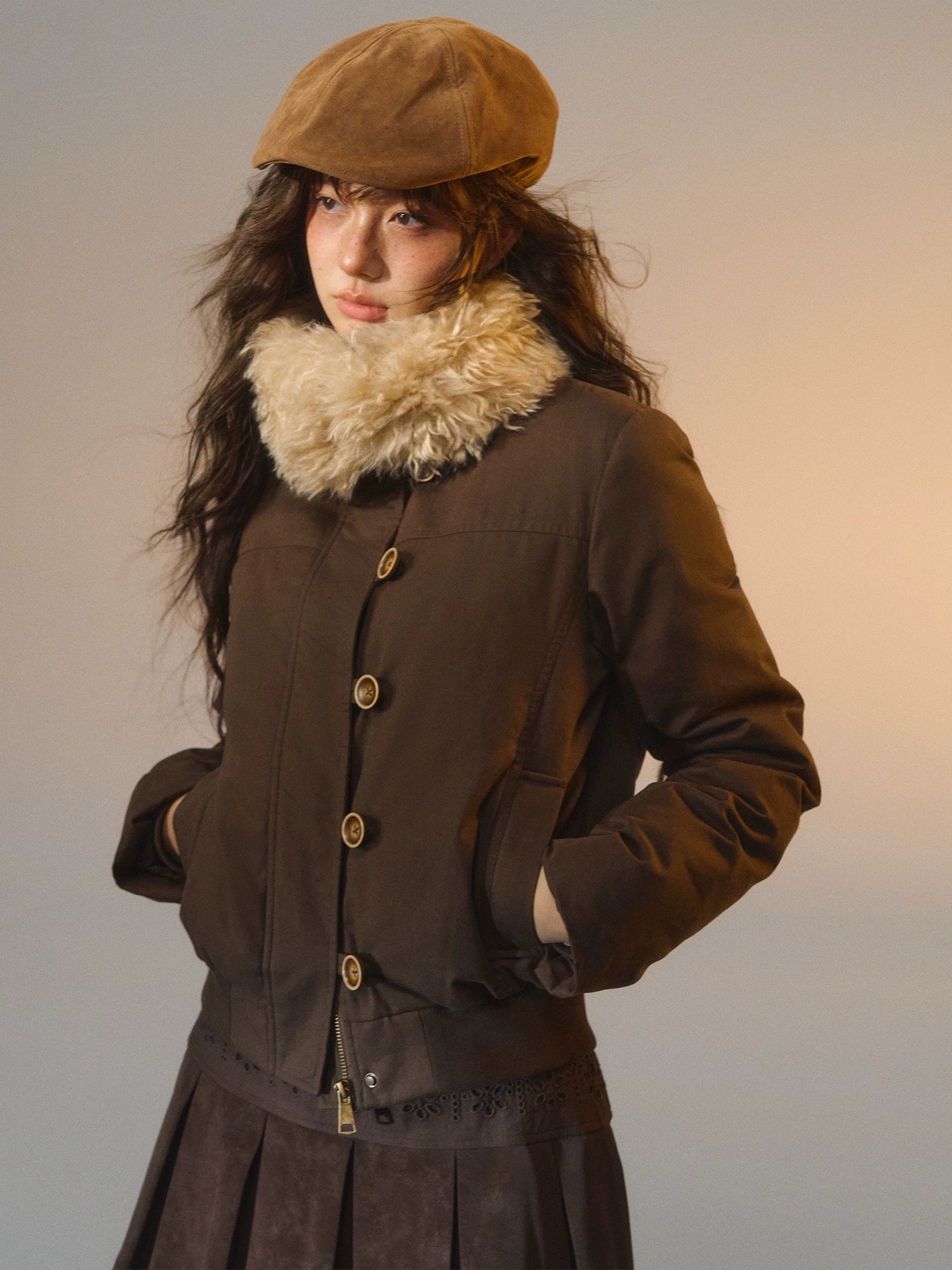 Detachable Fur Collar Fitted Down Jacket