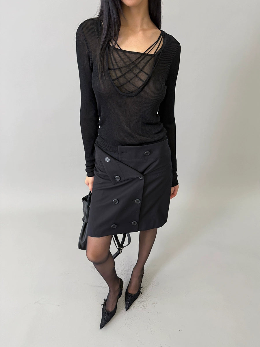 Viscose Hand-Threaded Mock-Layer Sweater