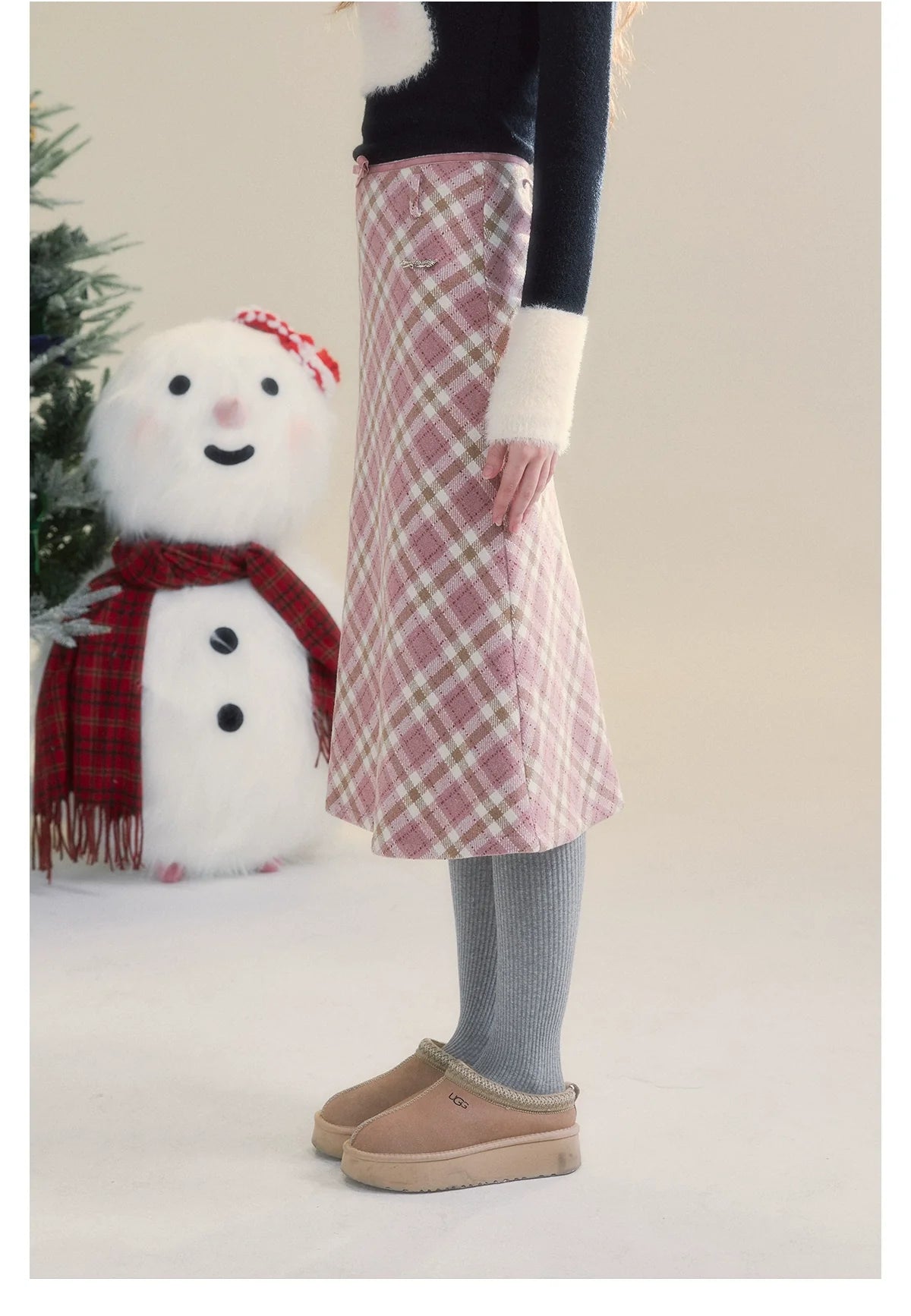 Pink Plaid Bodycon Skirt