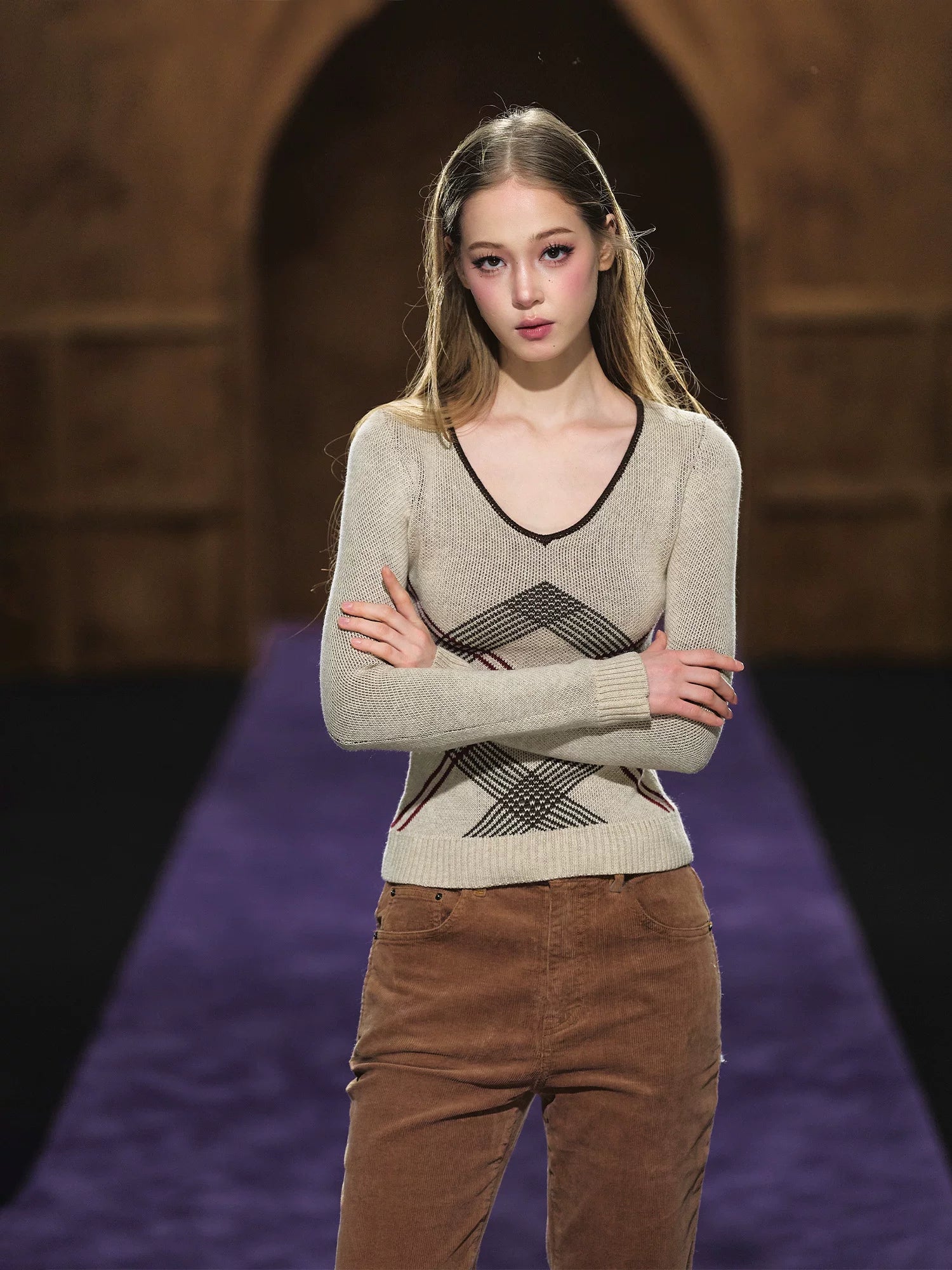 Apricot Contrast Knit Top