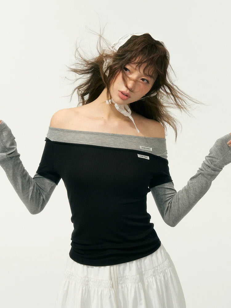 Irregular Fake Two-Piece Color-Block Knit T-shirt