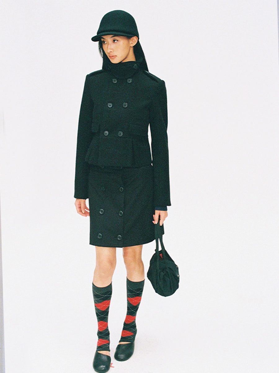 Buttoned Micro-A-Line Tailored Skirt