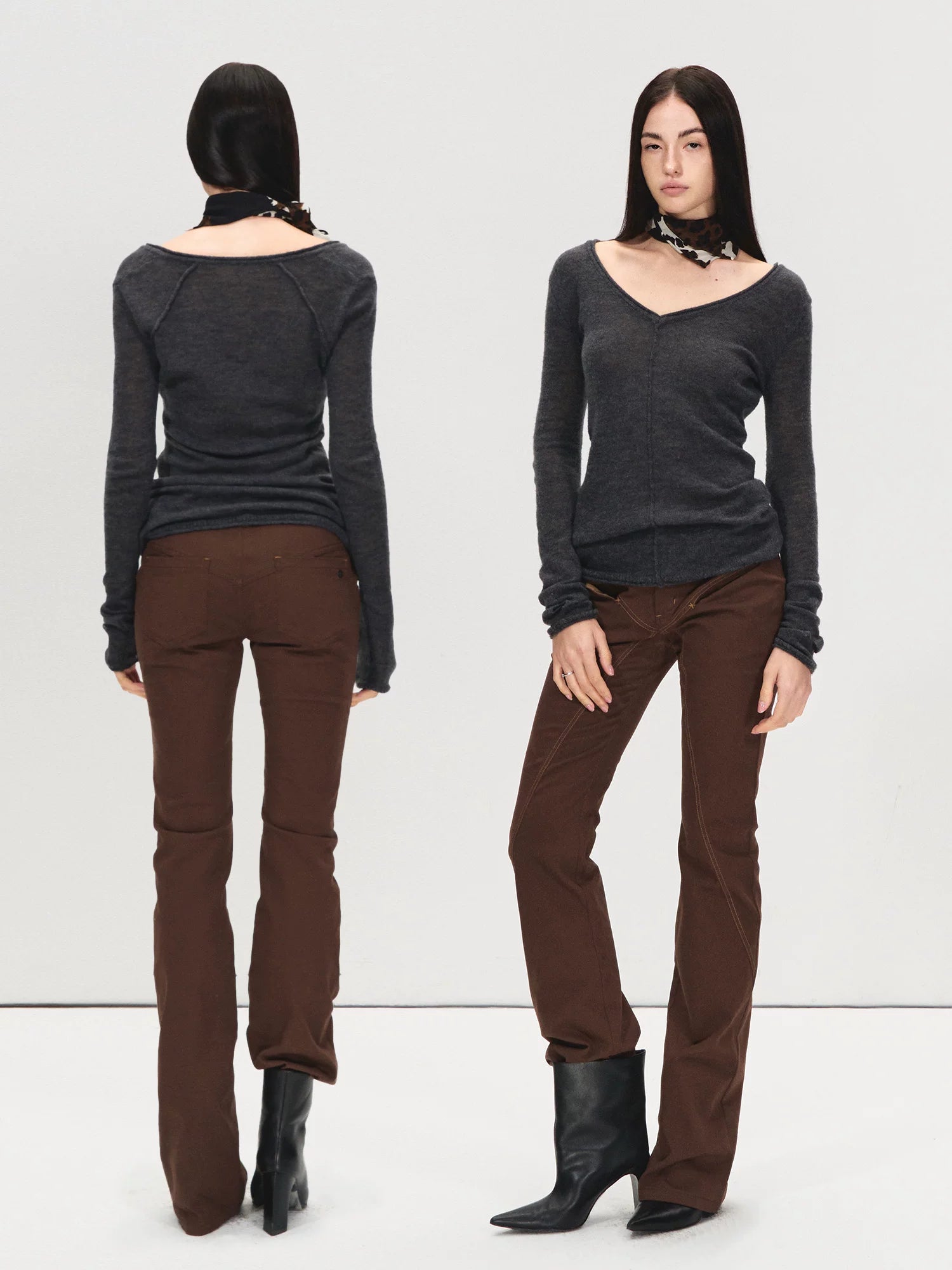 Gray V-Neck Wool Base Top