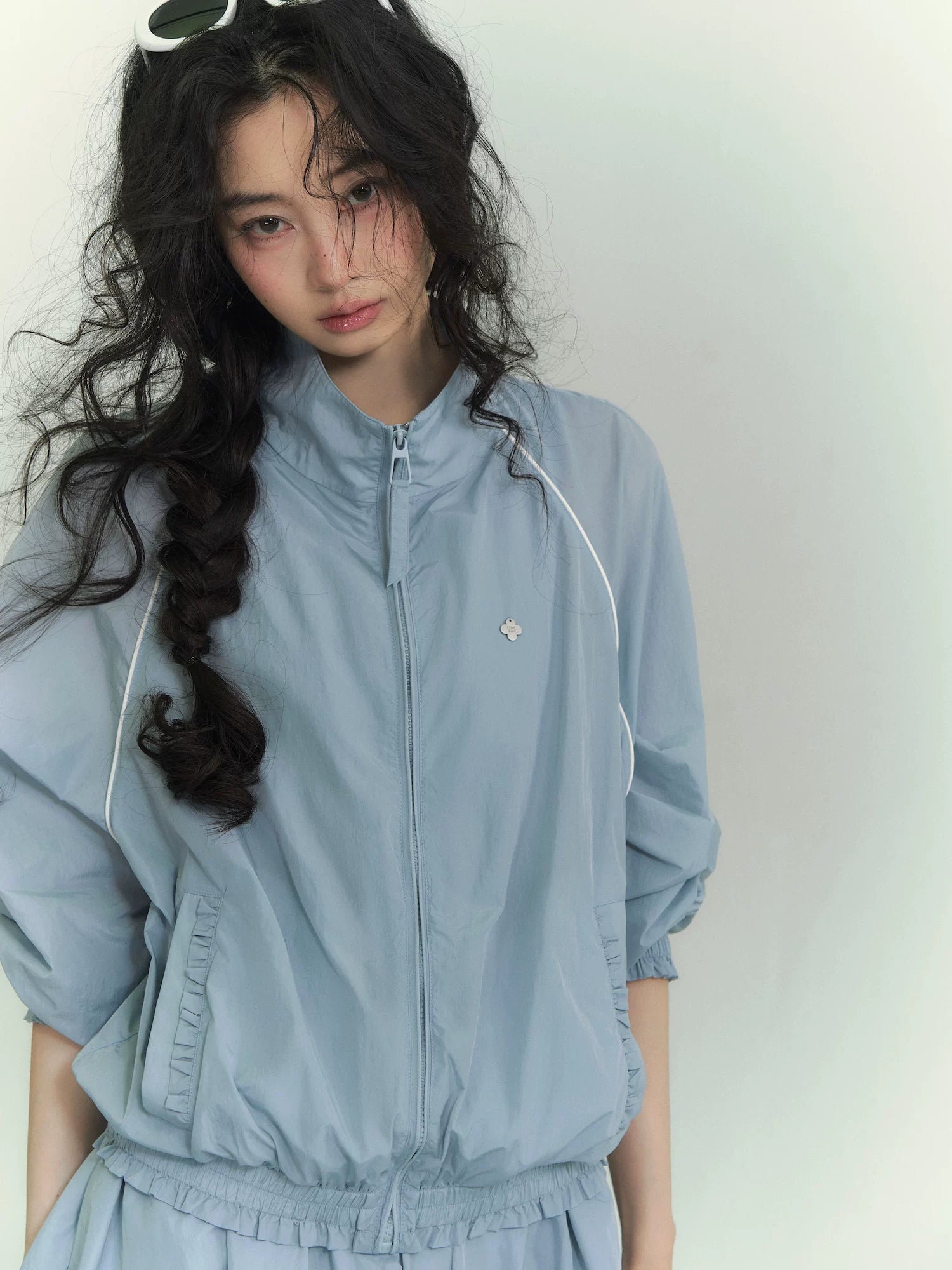 Floral Stand Collar Jacket & Dress Set