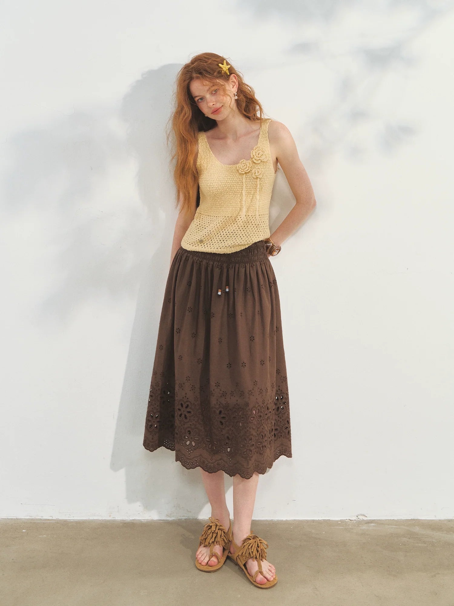 Three-dimensional Handmade Flower Crochet Tank Top