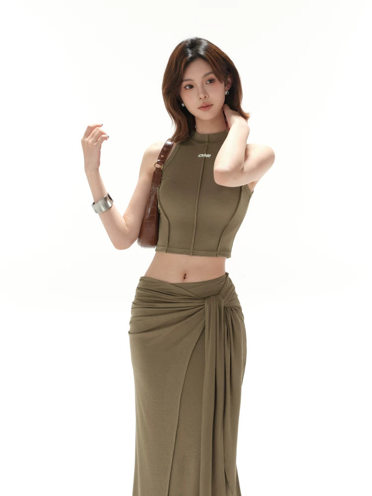 Green Mock Neck Two-Piece Set