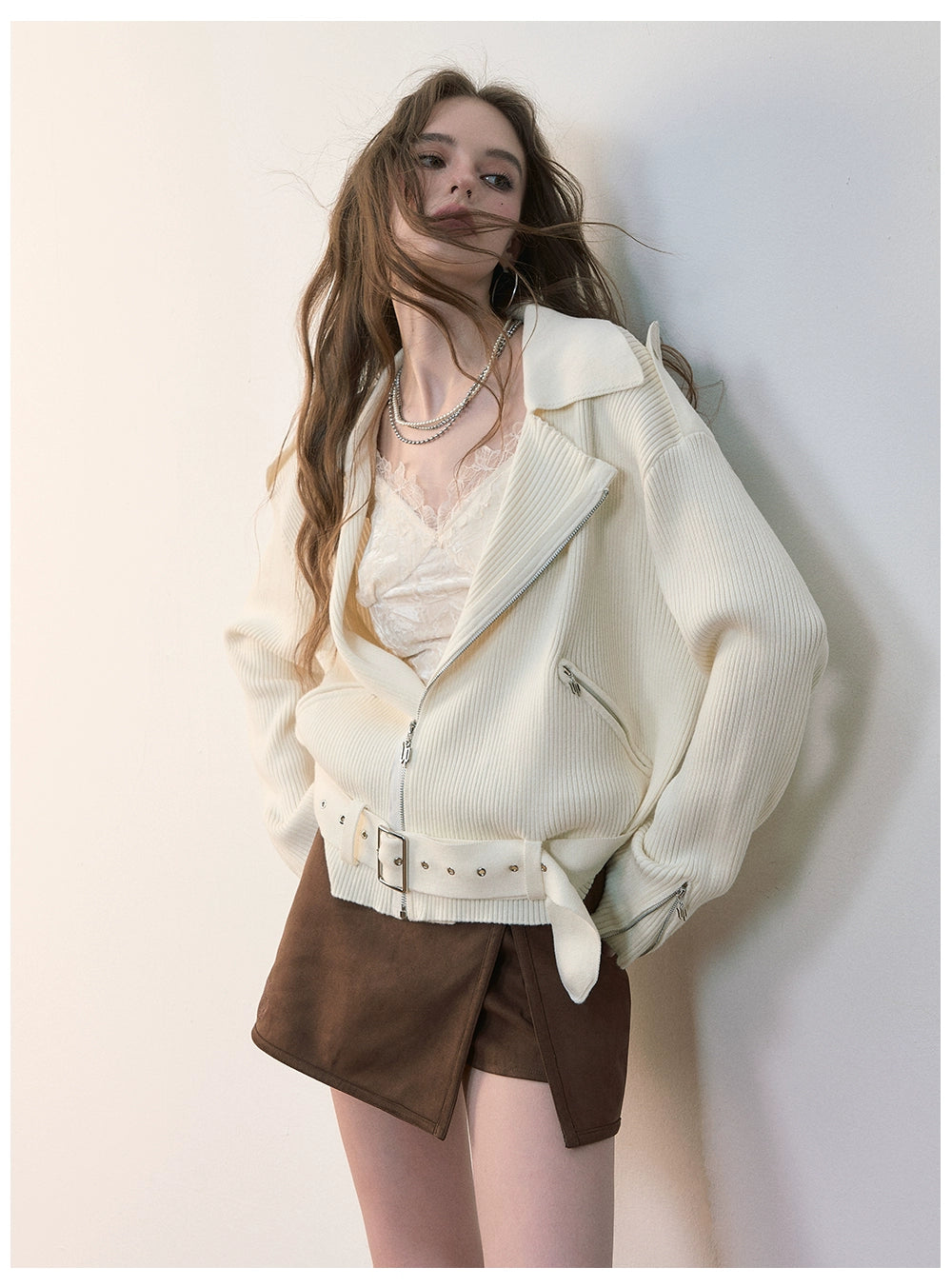 Black & Off-white Heavy Zip Knit Jacket