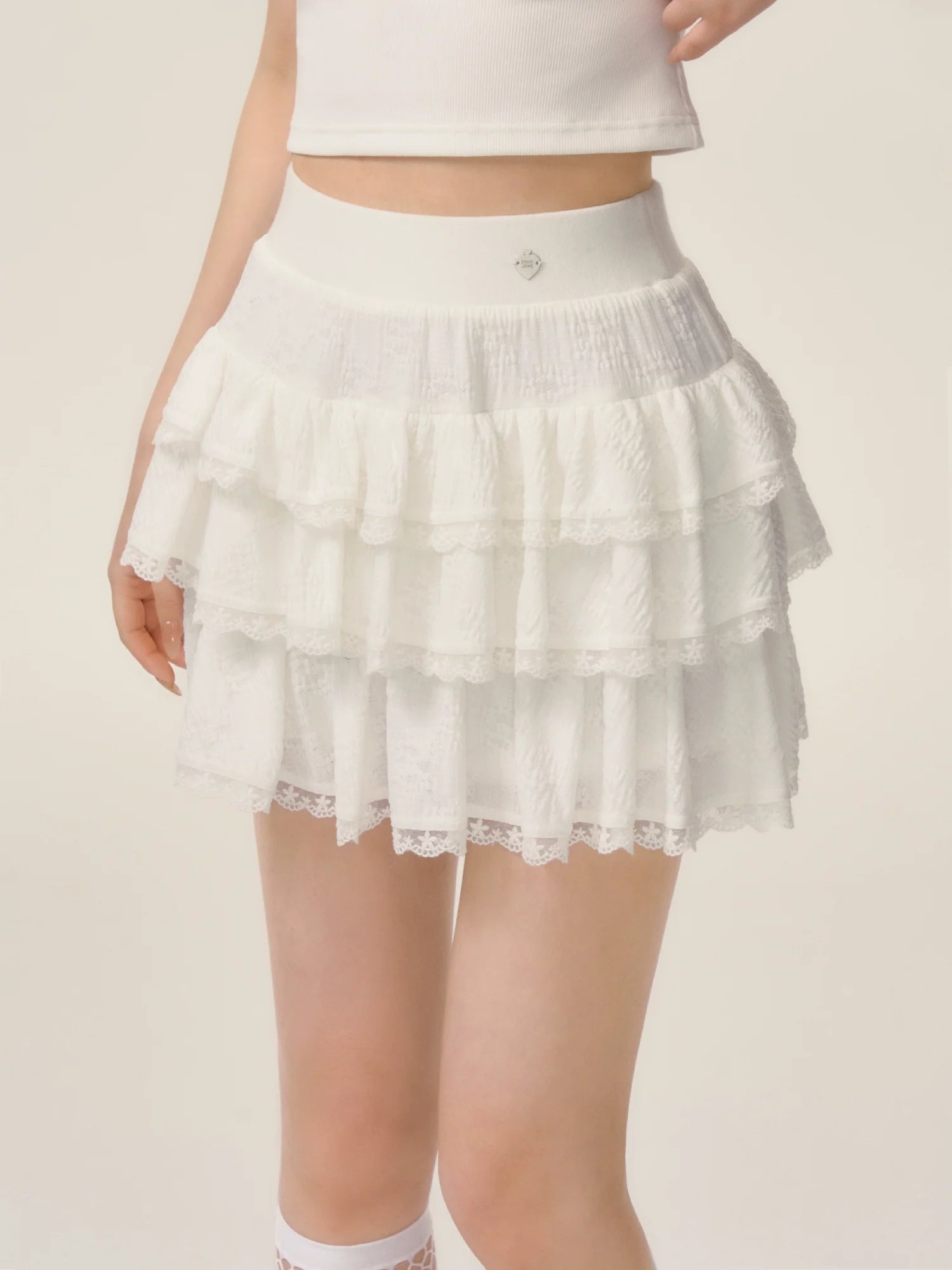 Lace Trim A-line Tulle Skirt