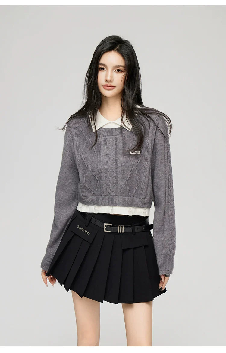 Yellow & Gray 2-in-1 Frayed-edge Sweater