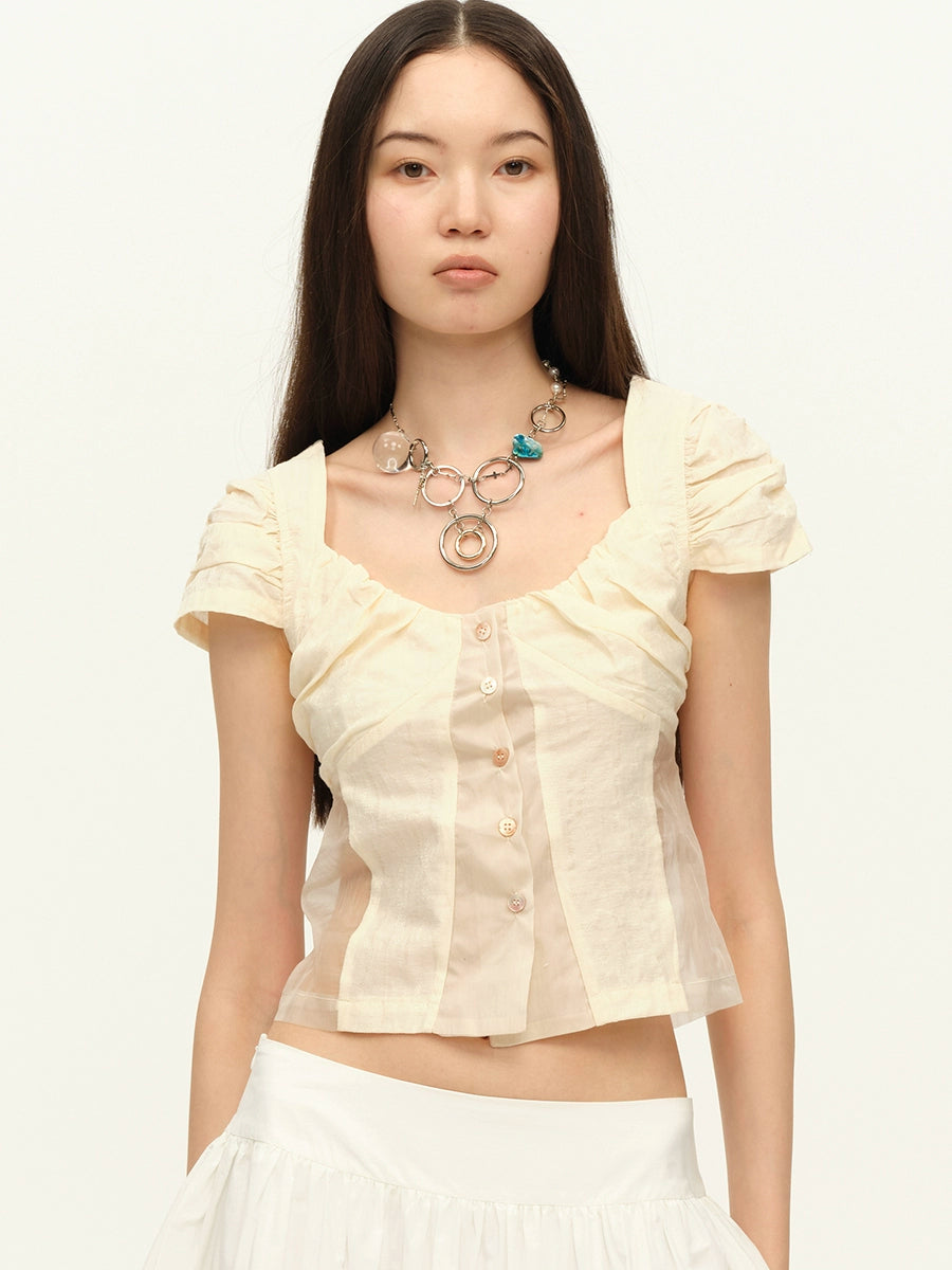 Beige Floral Embossed Fabric Cardigan