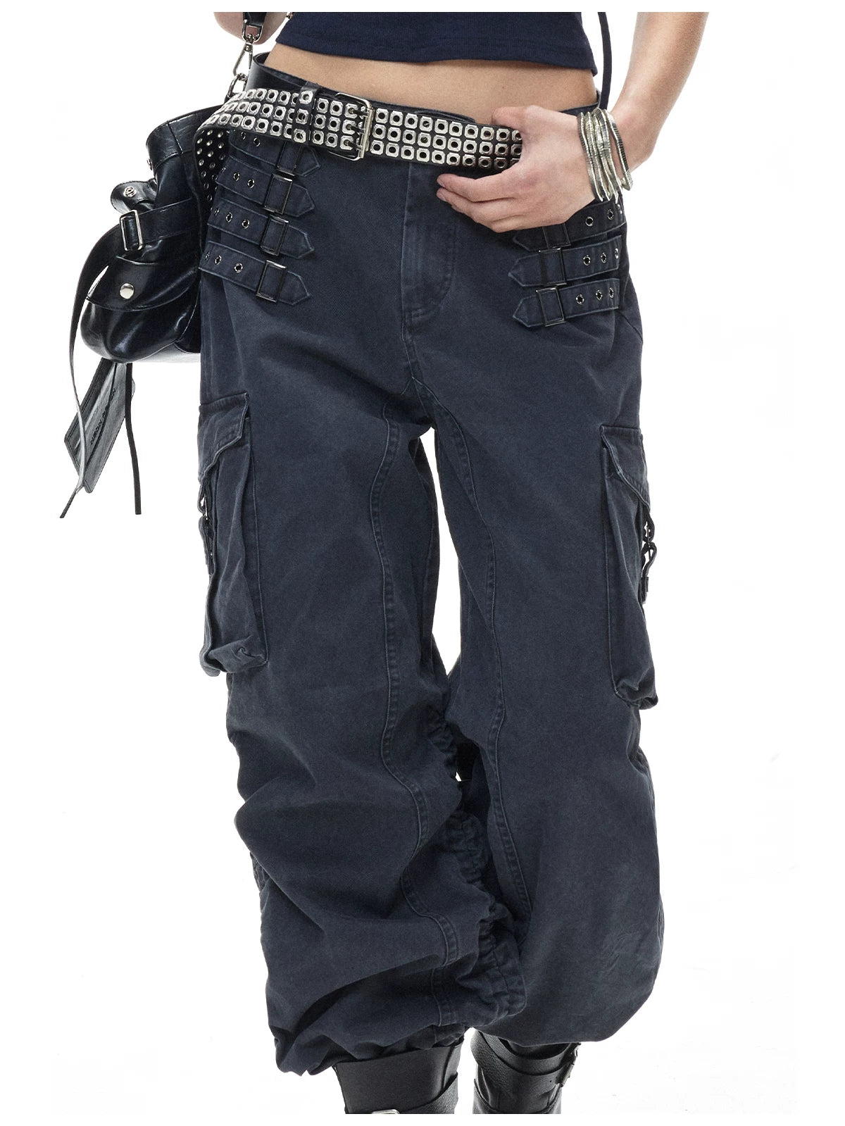 Navy Punk Drawstring Cargo Pants