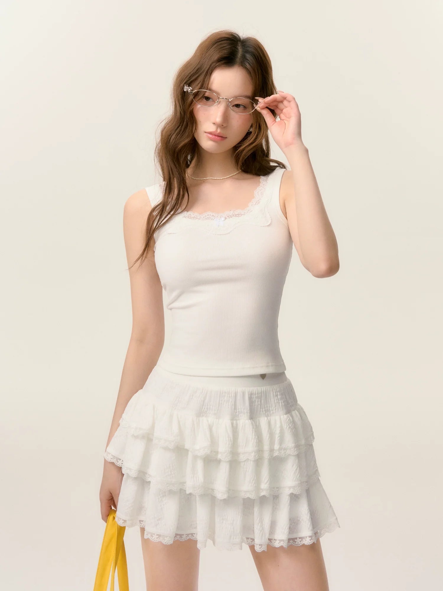Lace Trim A-line Tulle Skirt