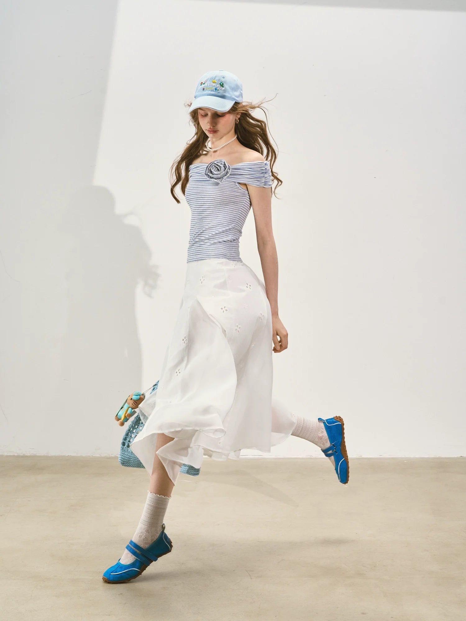 Striped Off - Shoulder Rose T - shirt