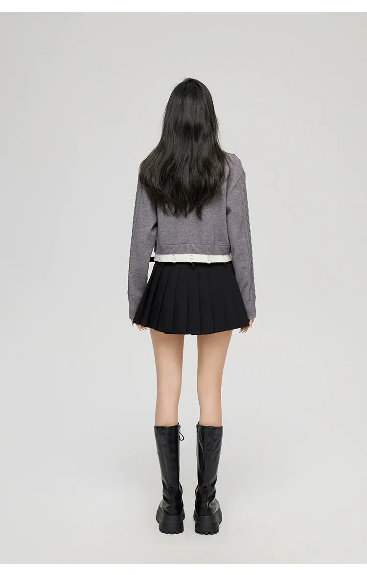 Yellow & Gray 2-in-1 Frayed-edge Sweater