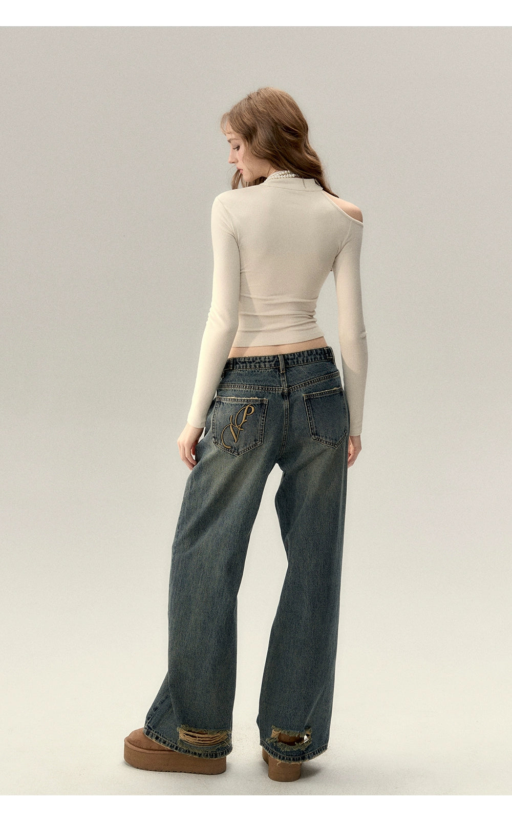 Tricolor Hollow Out Long Sleeve Blouse