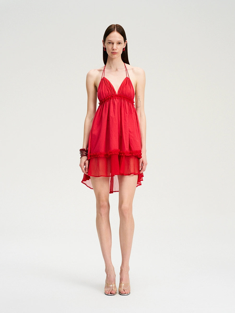 Red Layered Puff Dress