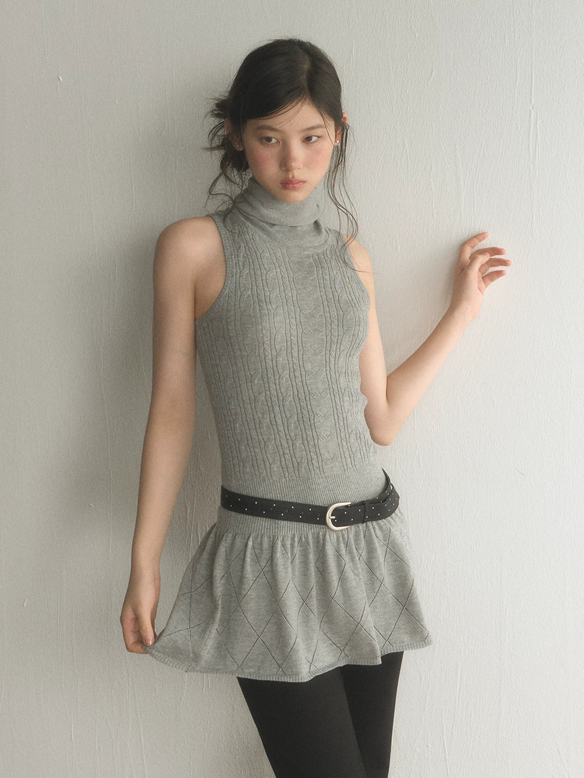 High Neck Sleeveless Knit Dress