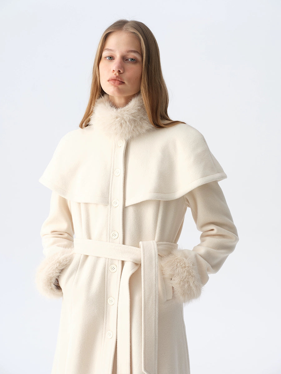 Detachable Fur Collar Cape Coat