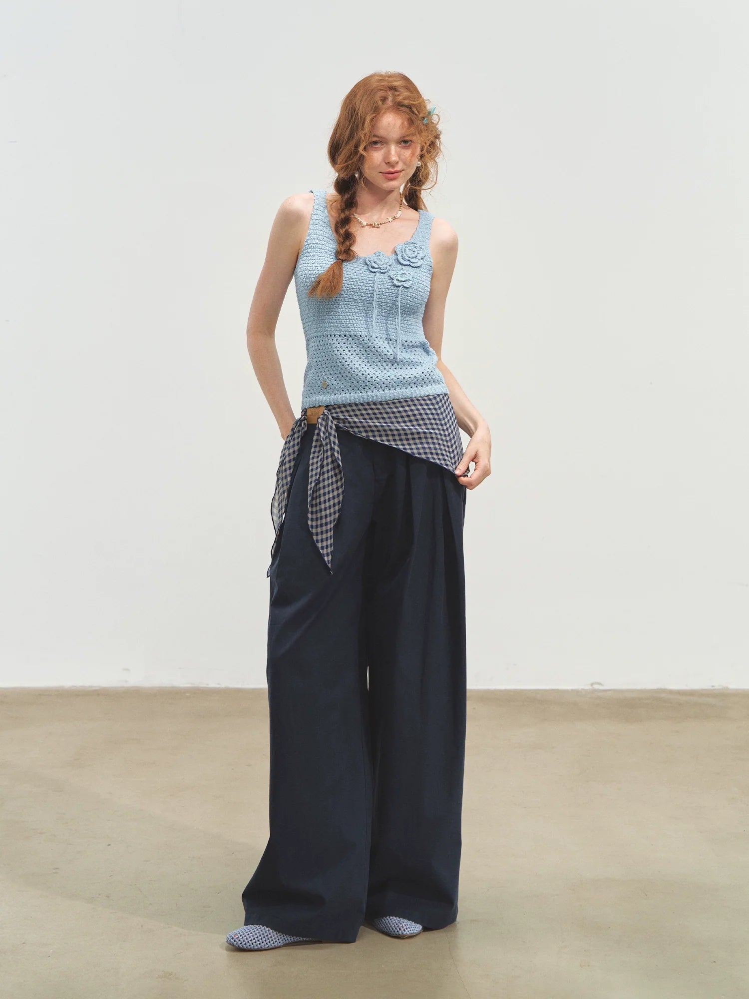 Straight-leg Floor-length Layered Wide-leg Pants