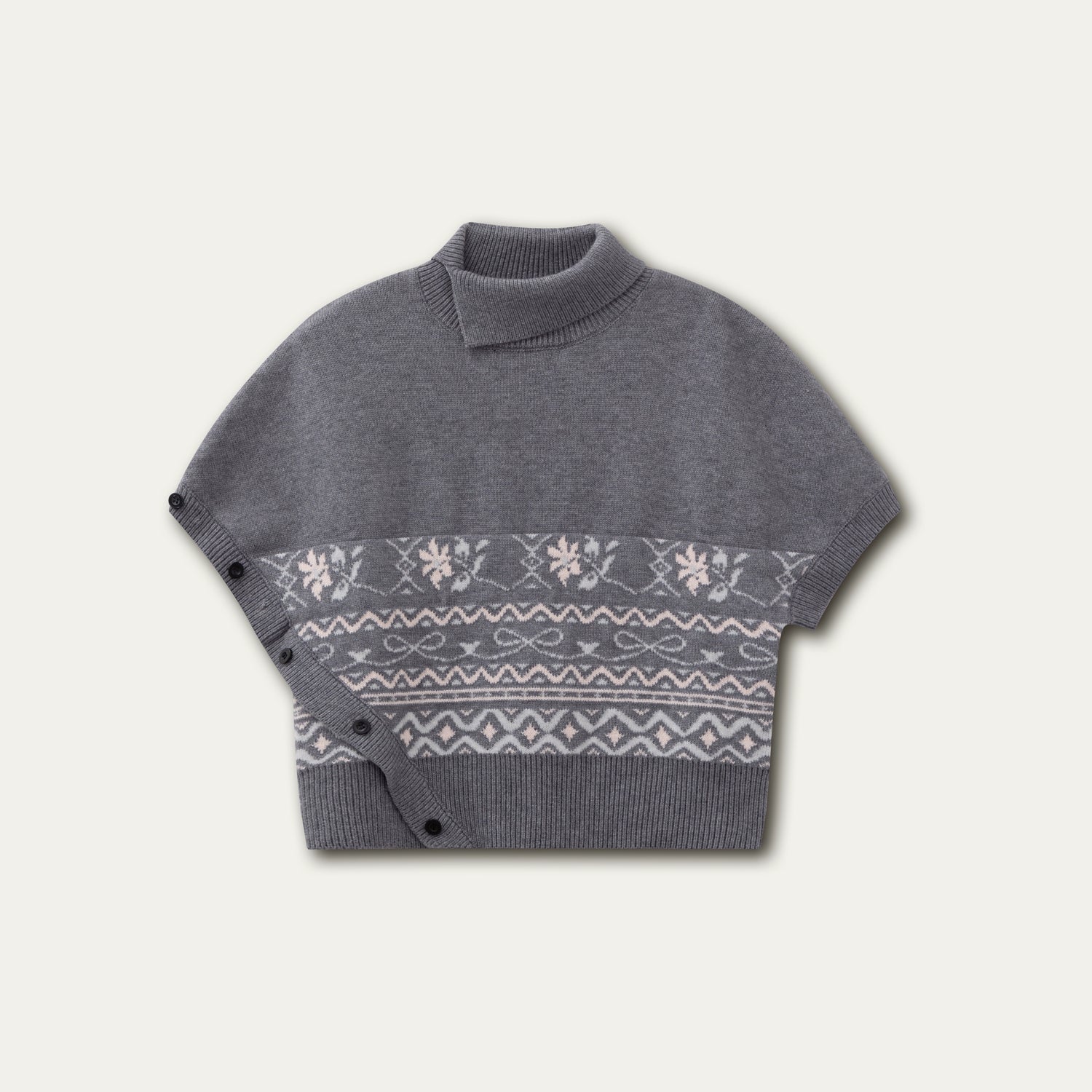 Beige & Gray Fair-Isle Cape Sweater
