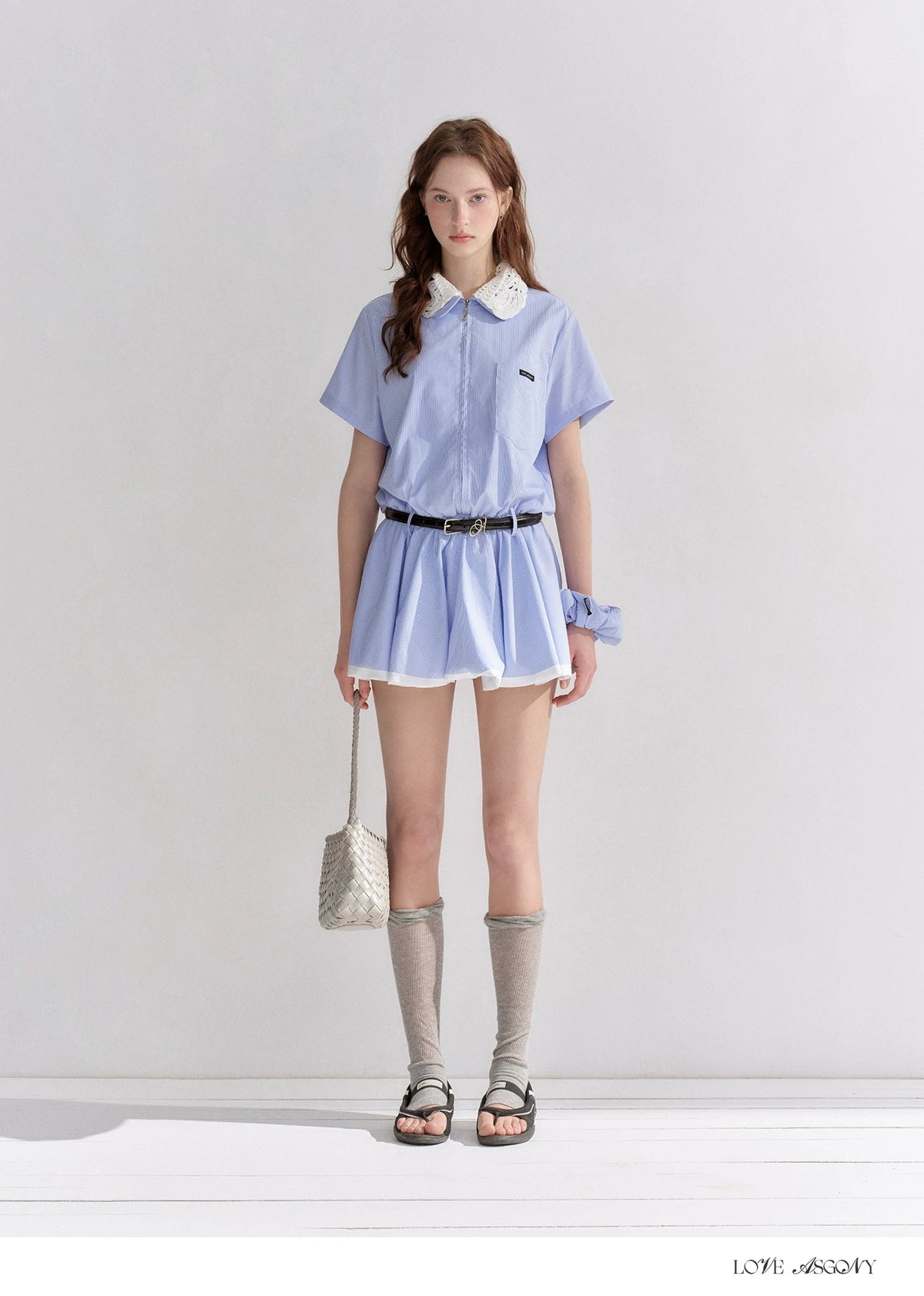 Lace Collar Stripe Bubble Dress