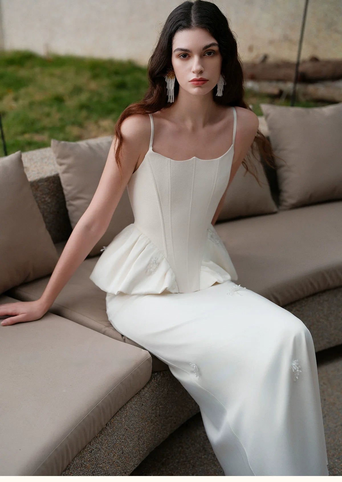 Luxury Handcrafted Beaded Satin Slip Dress Set
