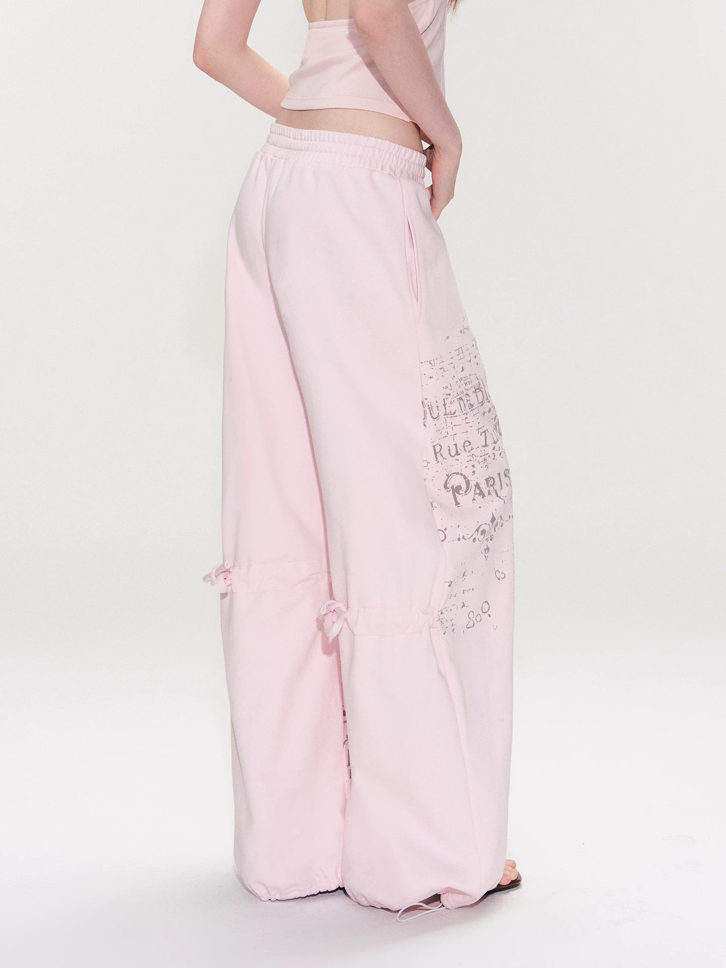 Pink Printed Wide-Leg Pants