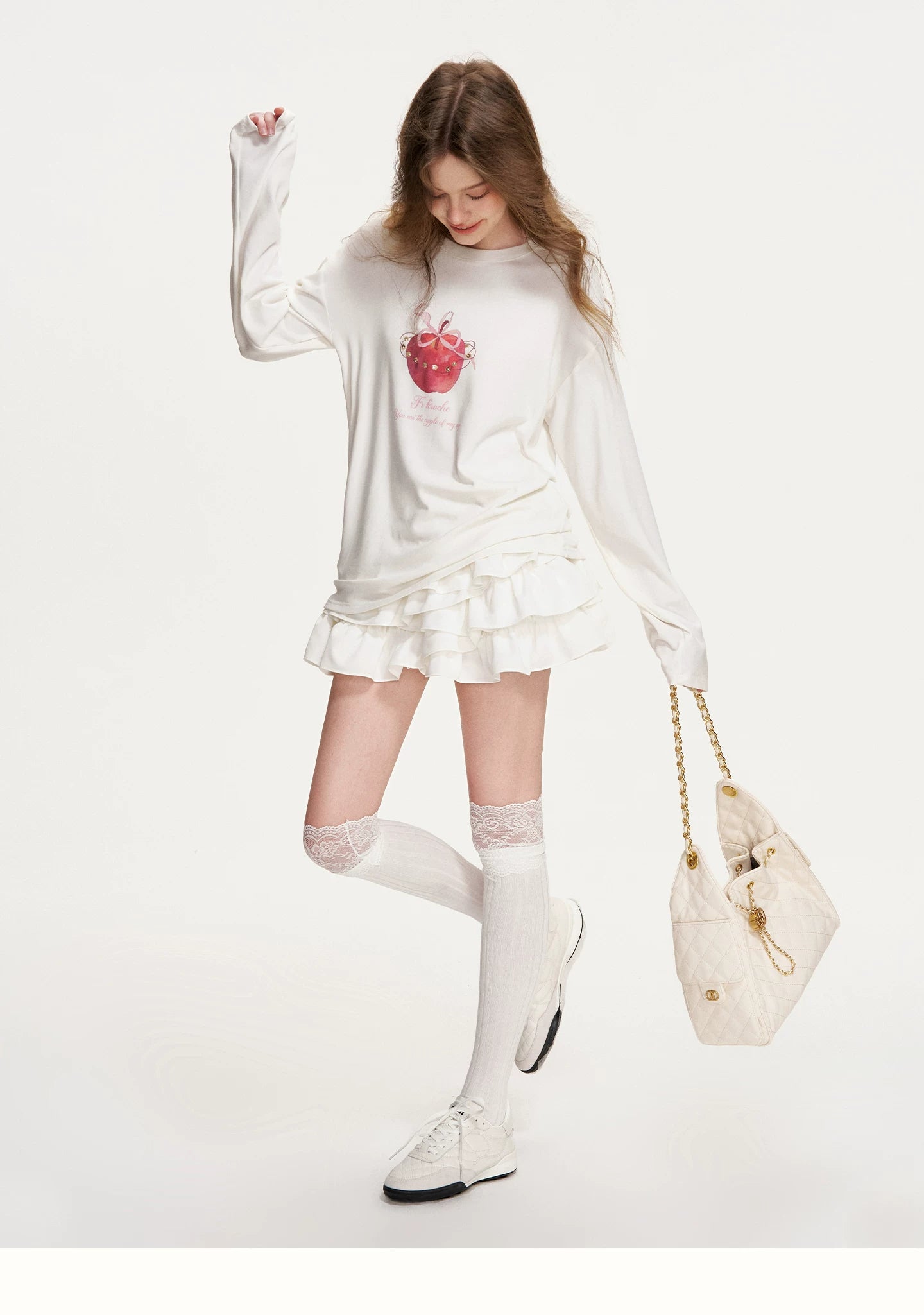 Apple Printed Bow Sequin T-Shirt