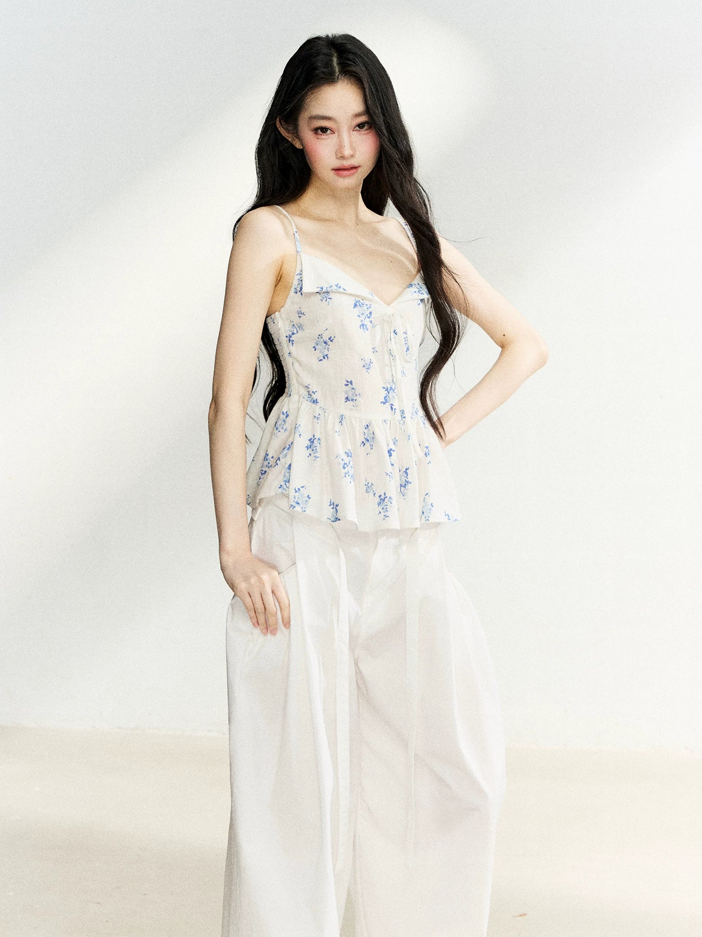 White Floral Tie Cami Top