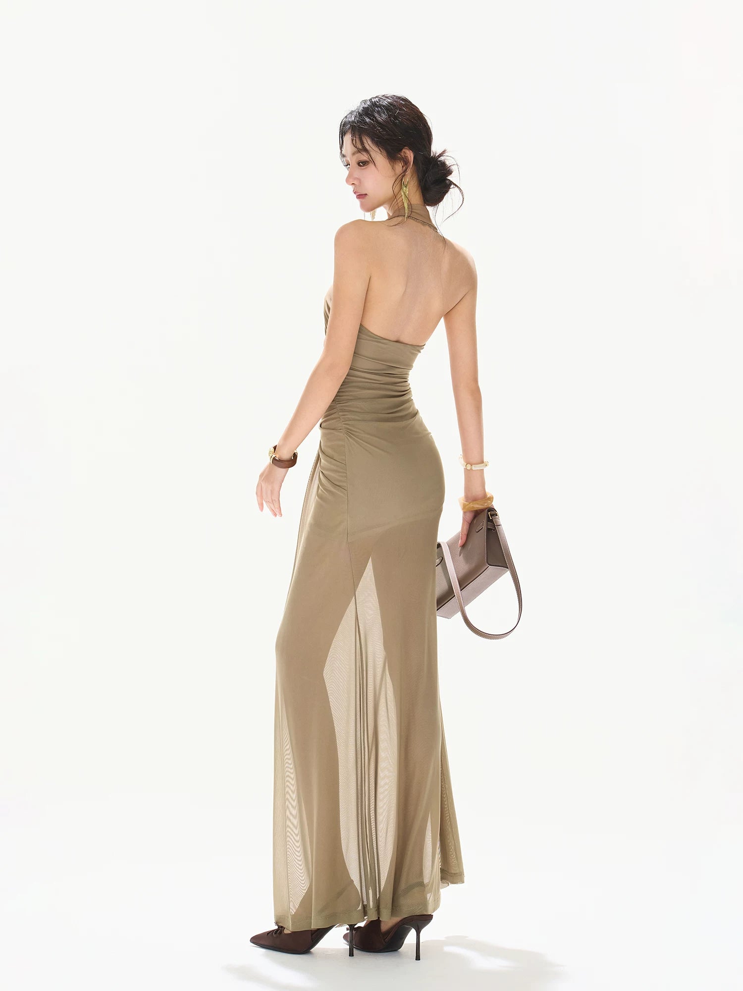 Deep V Mesh Maxi Dress