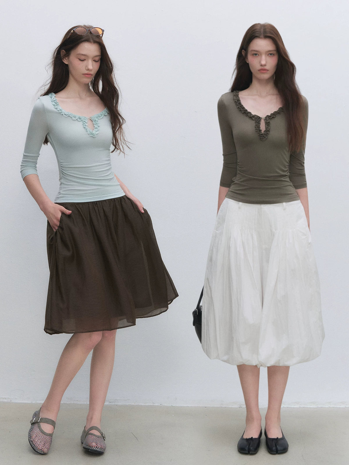 Lyocell Ruffle V-Neck Top