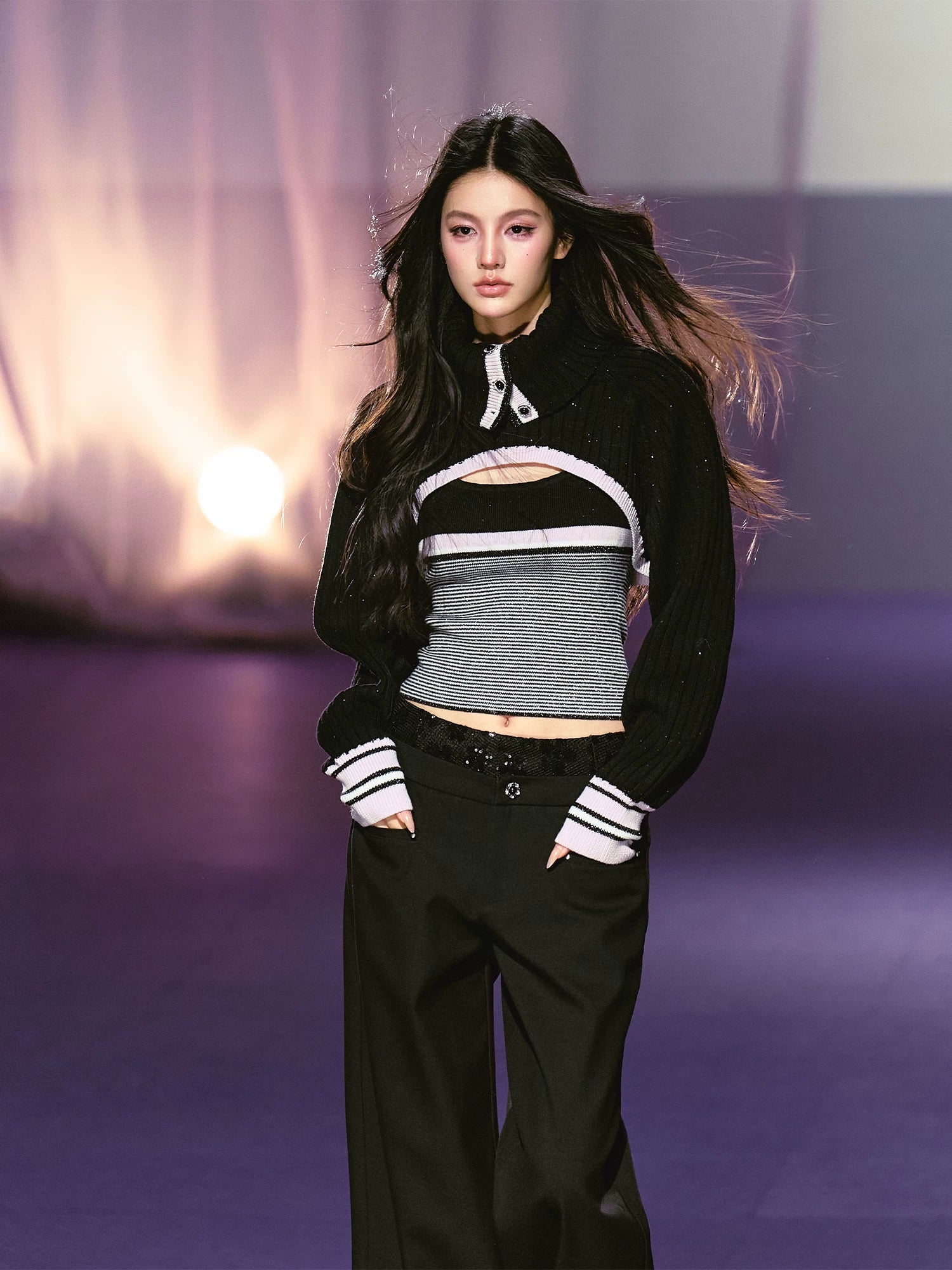 Striped Turtleneck Vest Set