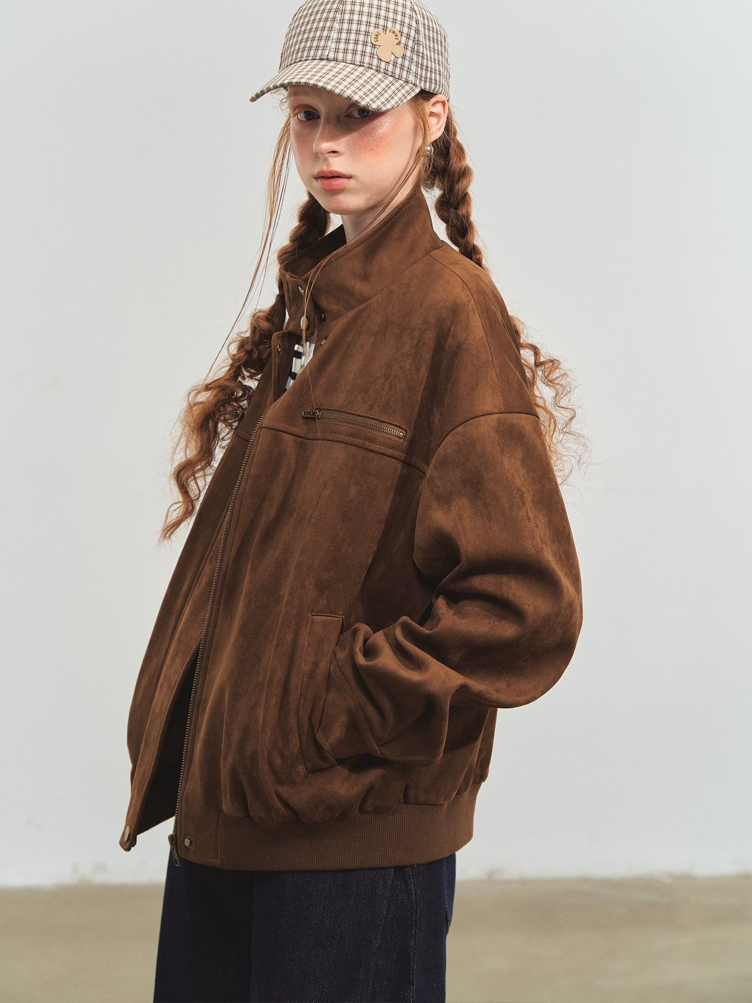 Barn-Style Suede Baseball Jacket