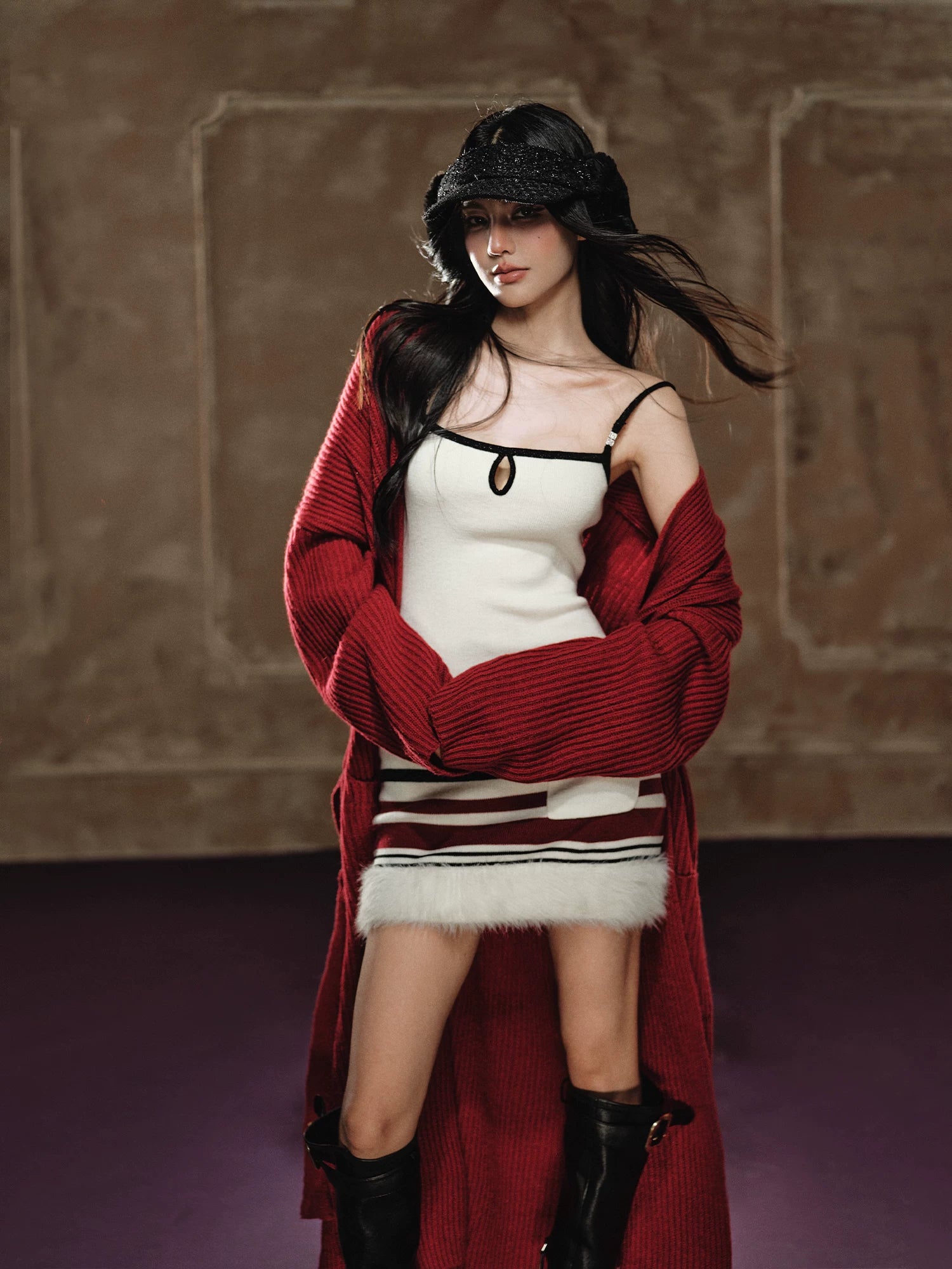 Red Relaxed Drop-Shoulder Wool Coat