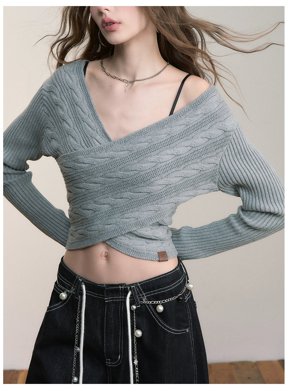 Twist-Knit Crossed Pullover