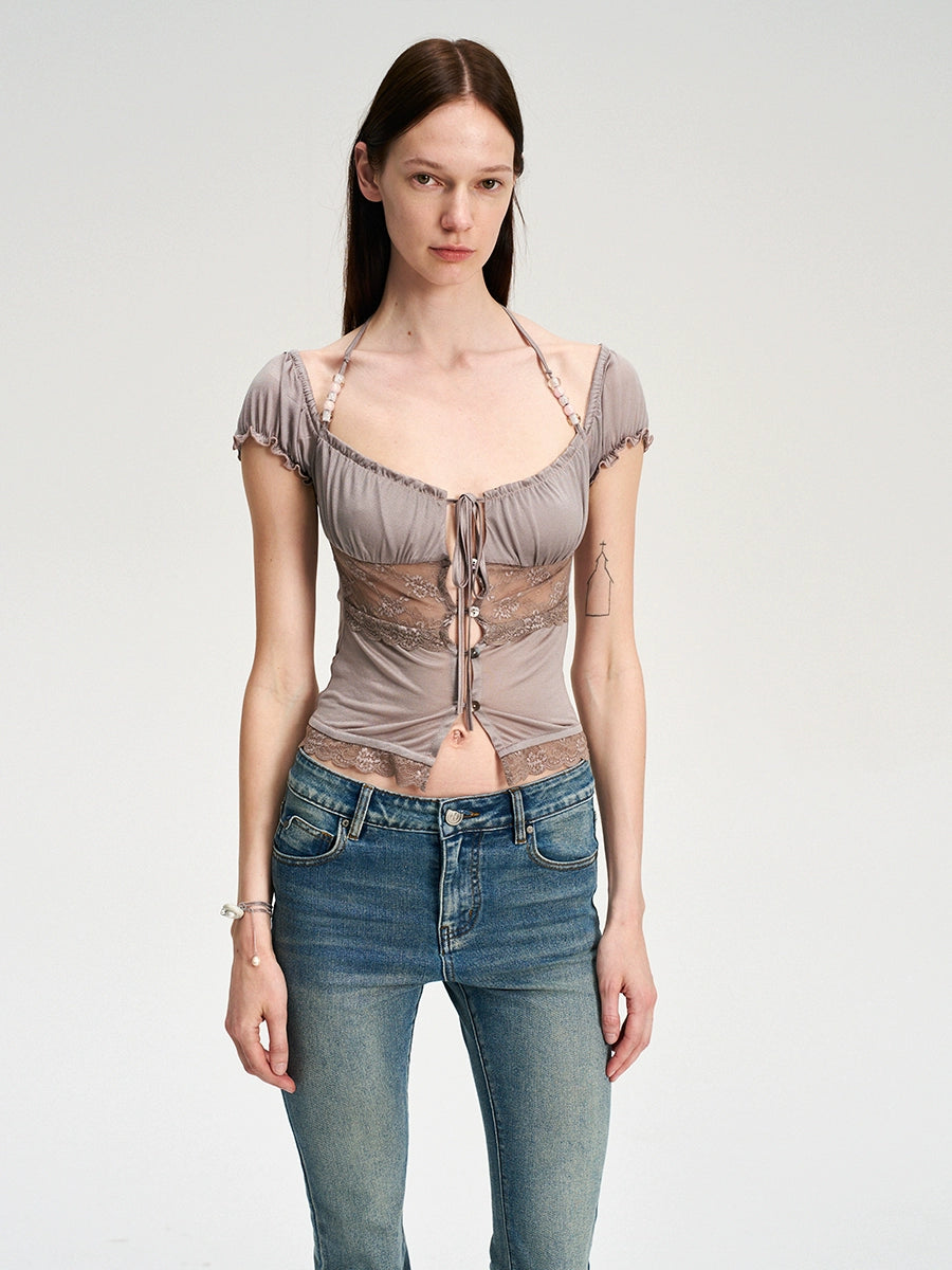 Purple Acetate Lace Beaded Cardigan