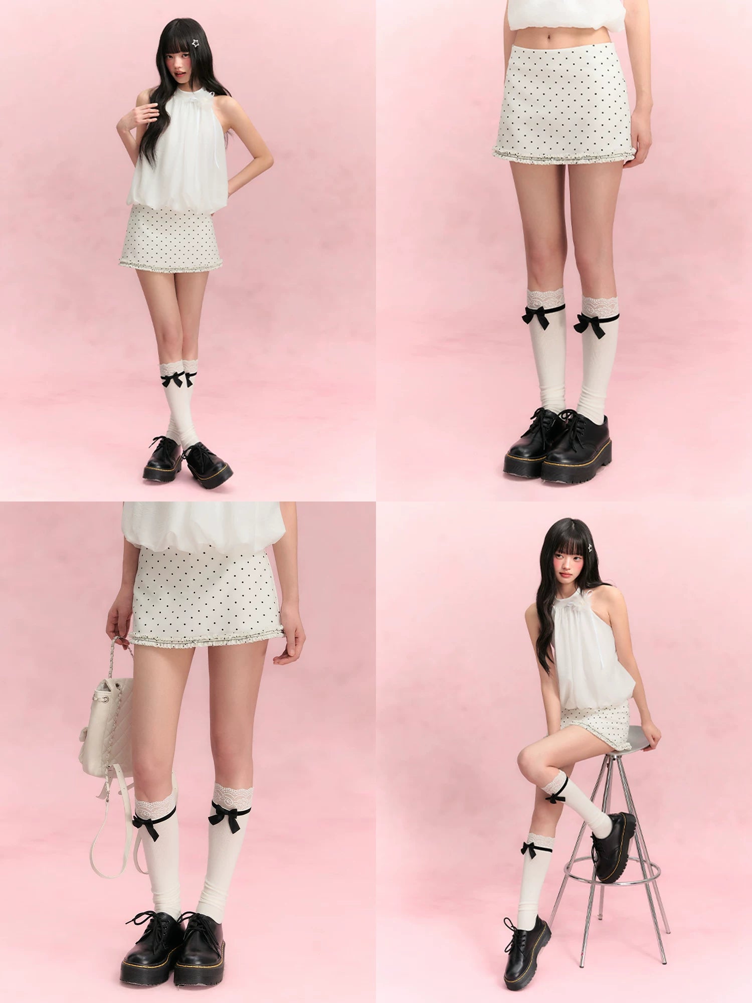 White Polka Dot Ruffle Skirt