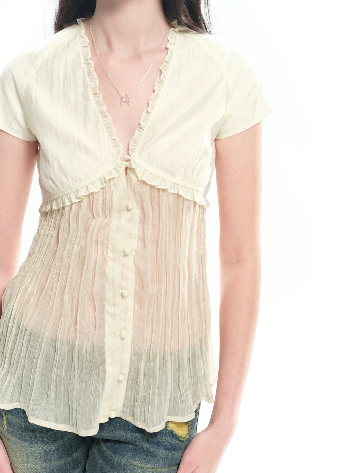 Pleated Panel Cardigan Top